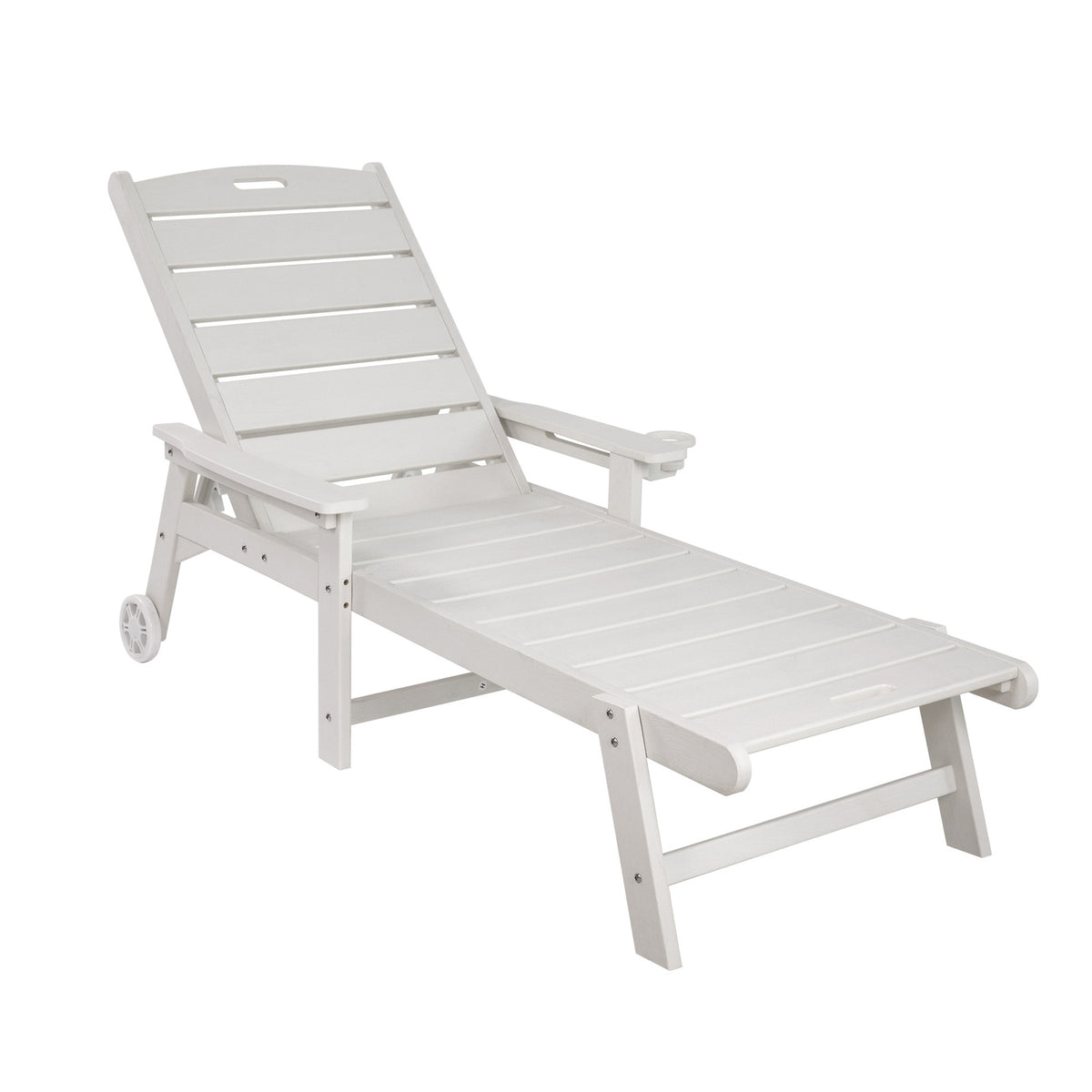 Livsip HDPE Sun Lounge Adjustable Outdoor Lounger Beach Chair with Wheels White
