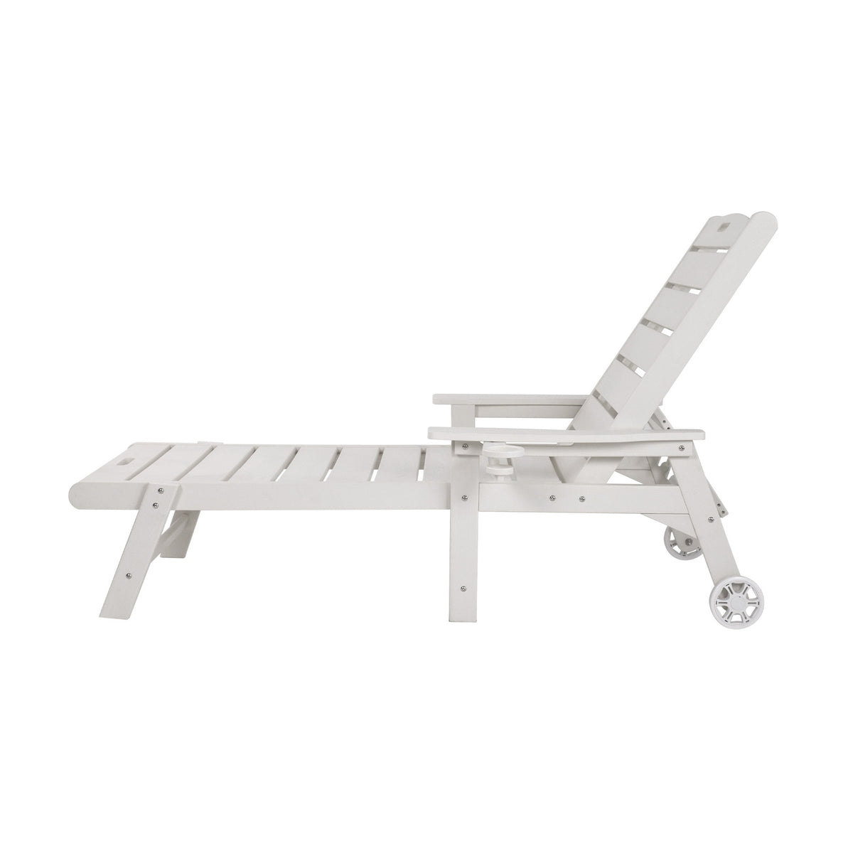 Livsip HDPE Sun Lounge Adjustable Outdoor Lounger Beach Chair with Wheels White