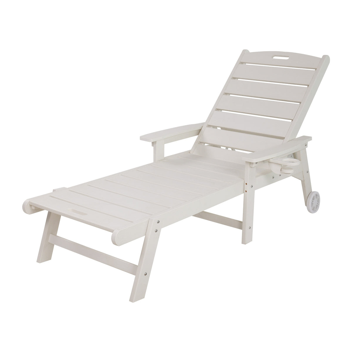 Livsip HDPE Sun Lounge Adjustable Outdoor Lounger Beach Chair with Wheels White