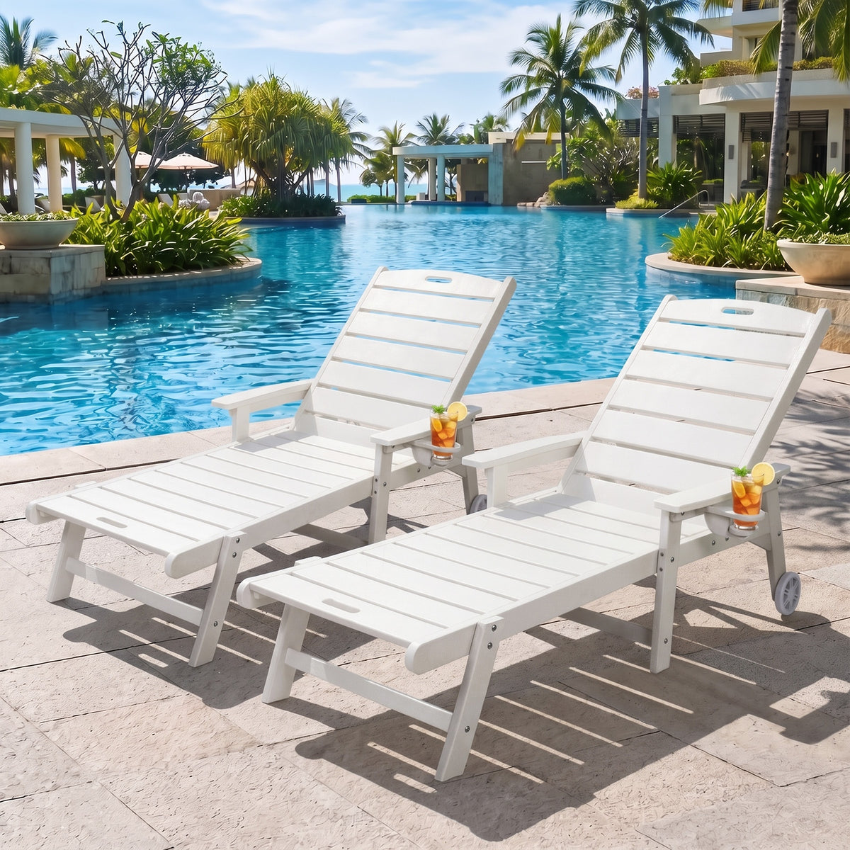 Livsip 2PCS HDPE Sun Lounge Outdoor Lounger Beach Chair Patio Furniture White