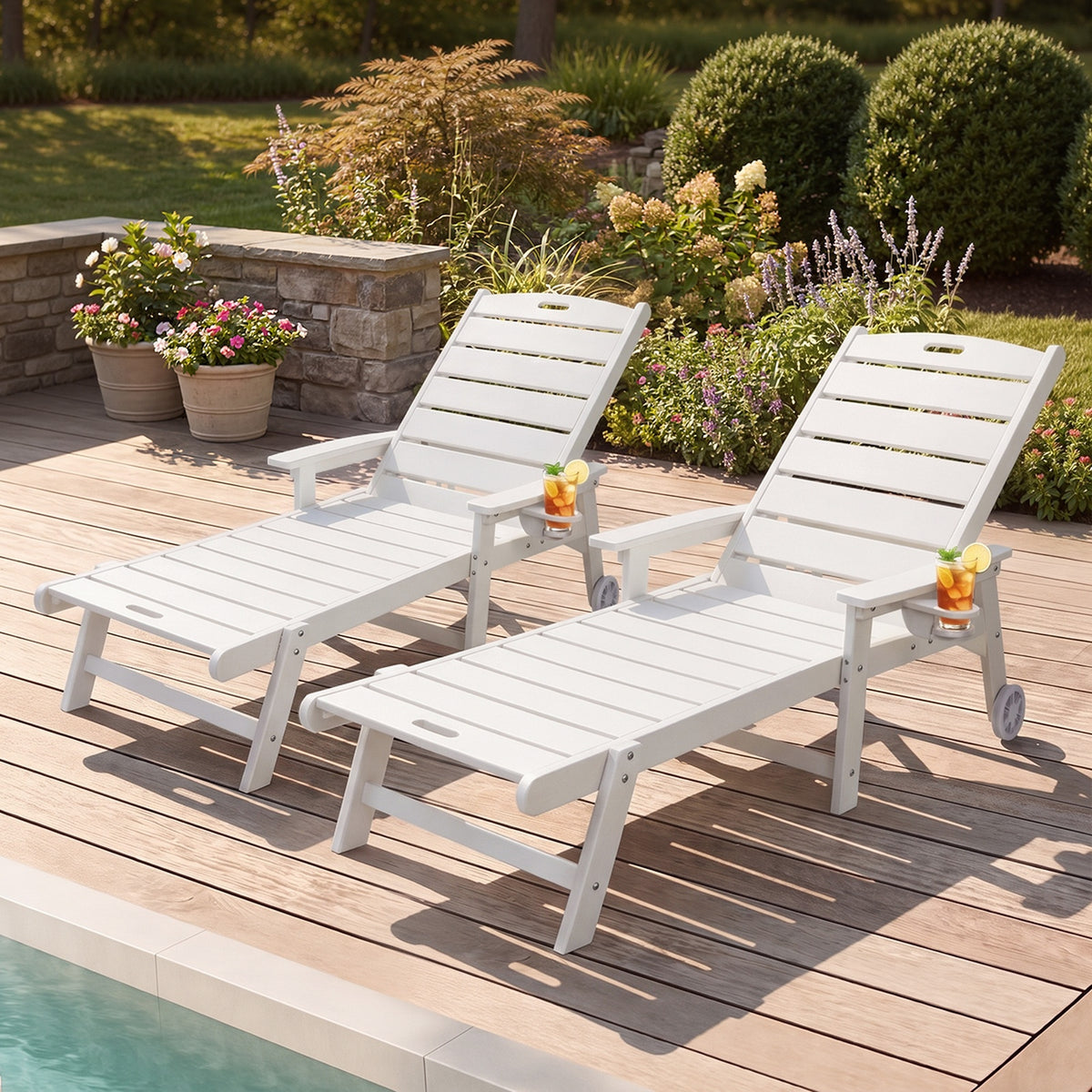 Livsip 2PCS HDPE Sun Lounge Outdoor Lounger Beach Chair Patio Furniture White