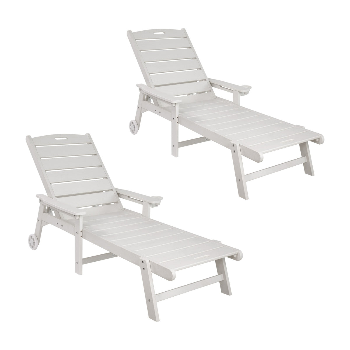 Livsip 2PCS HDPE Sun Lounge Outdoor Lounger Beach Chair Patio Furniture White
