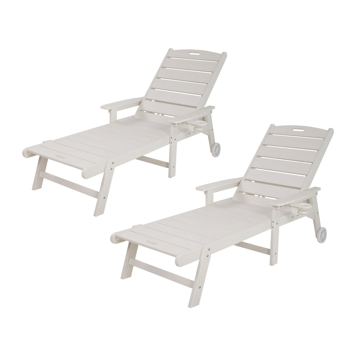 Livsip 2PCS HDPE Sun Lounge Outdoor Lounger Beach Chair Patio Furniture White