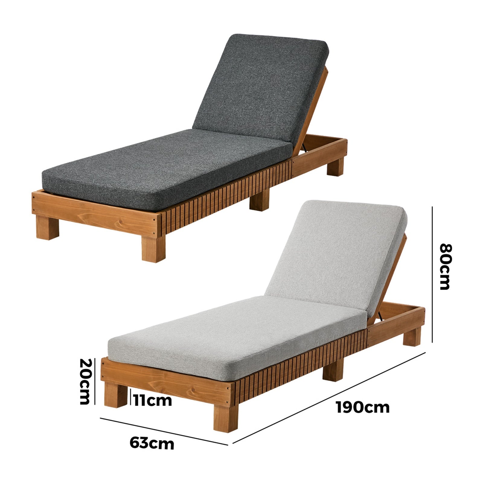 Livsip Sun Lounge Outdoor Wooden Lounger Day Bed Beach Chair Patio Furniture