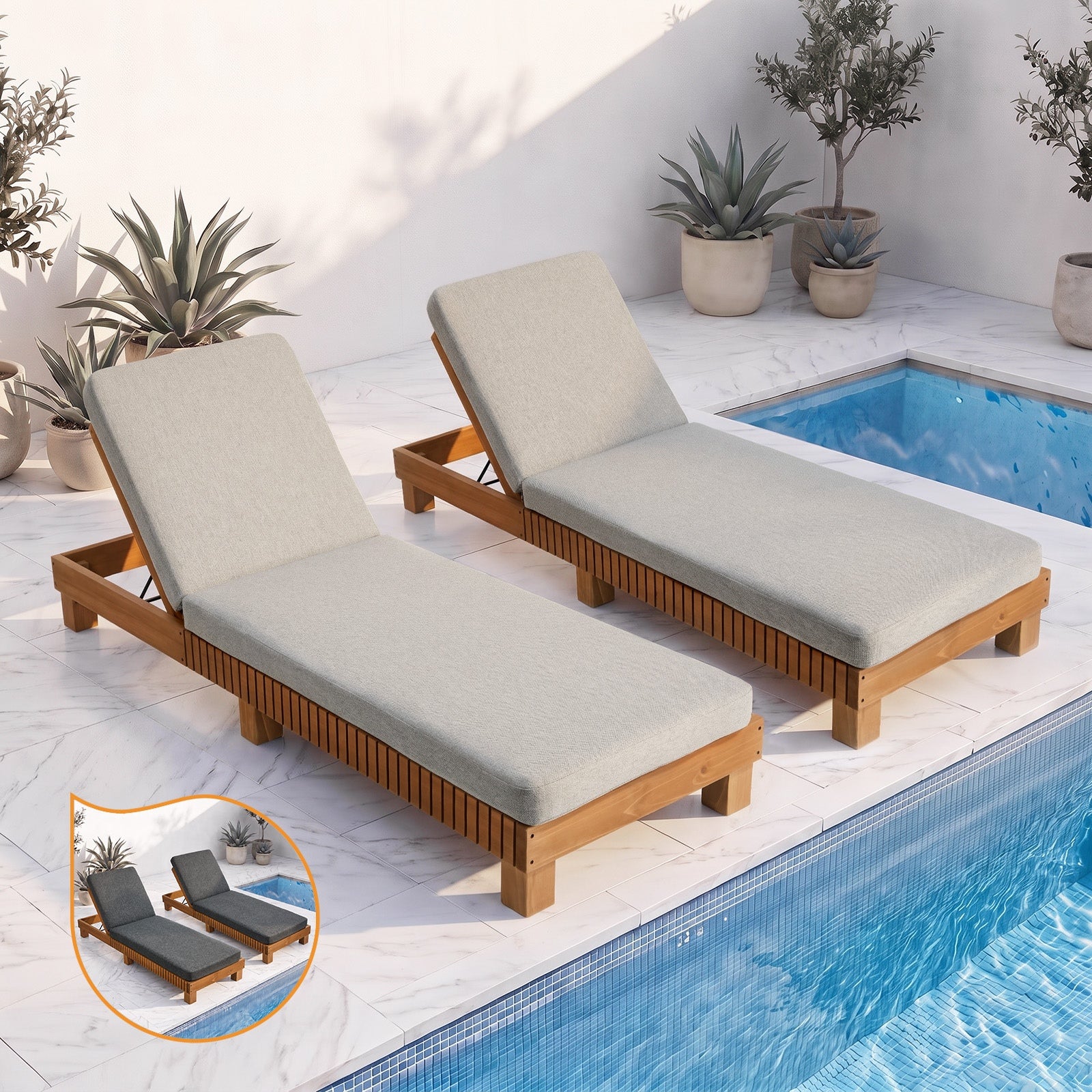 Outdoor Wooden Sun Lounge Set Adjustable Lounger Day Bed Patio Furniture