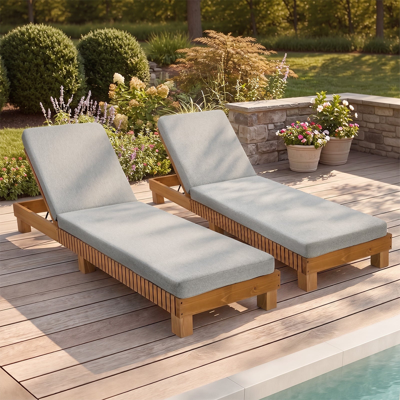 Outdoor Wooden Sun Lounge Set Adjustable Lounger Day Bed Patio Furniture