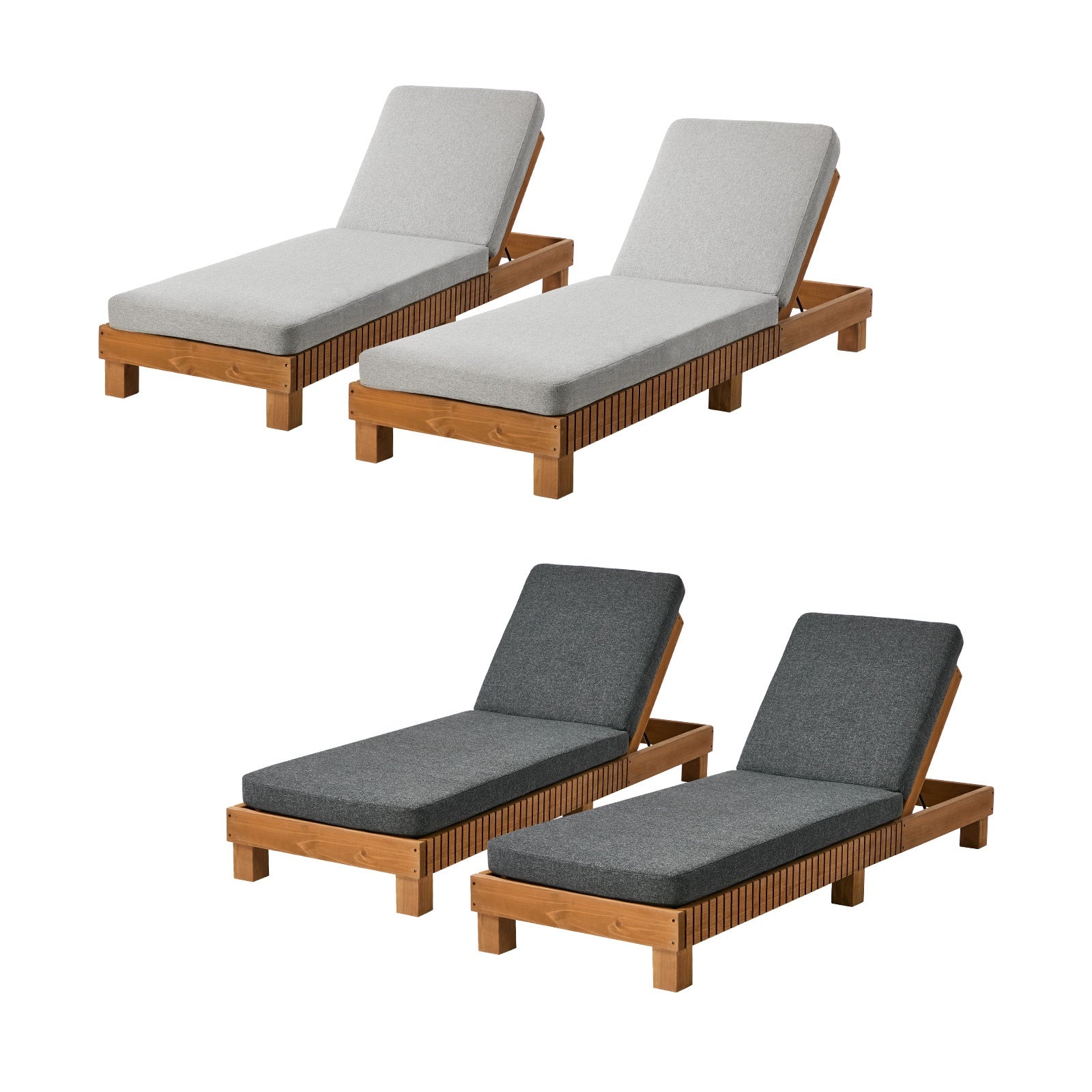 Outdoor Wooden Sun Lounge Set Adjustable Lounger Day Bed Patio Furniture