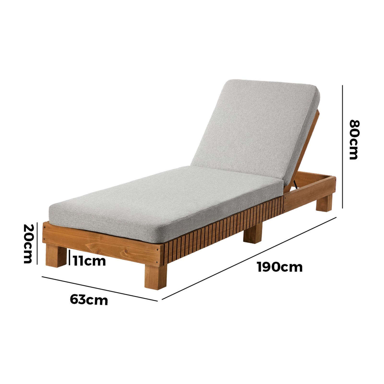 Livsip Outdoor Sun Lounge Wooden Lounger Day Bed Recliner Patio Furniture Beige