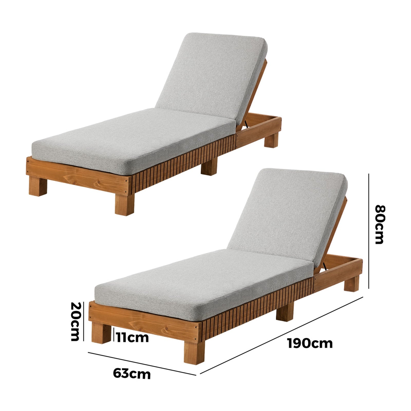 Livsip 2PCS Outdoor Sun Lounge Set Wooden Lounger Daybed Patio Furniture Beige