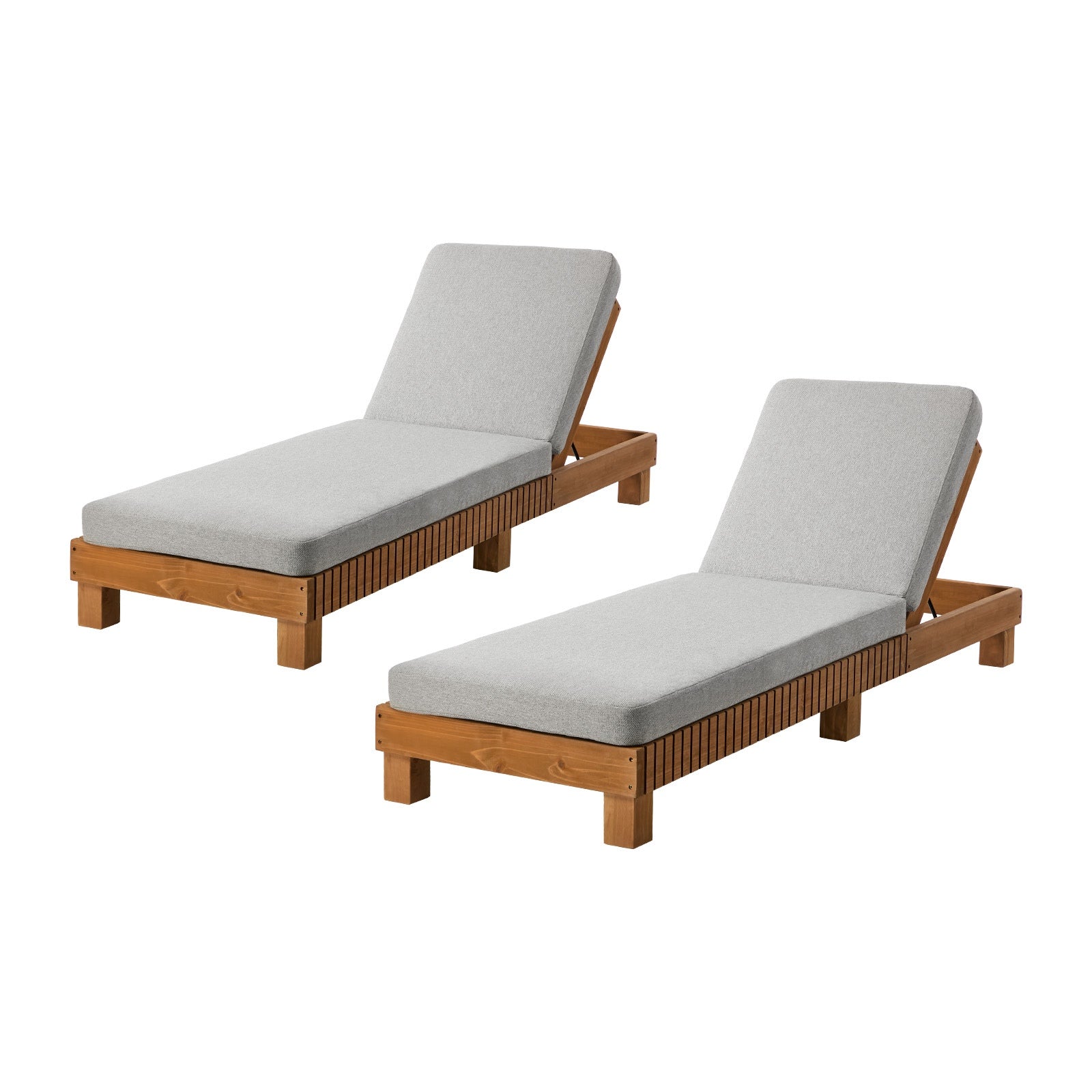 Livsip 2PCS Outdoor Sun Lounge Set Wooden Lounger Daybed Patio Furniture Beige