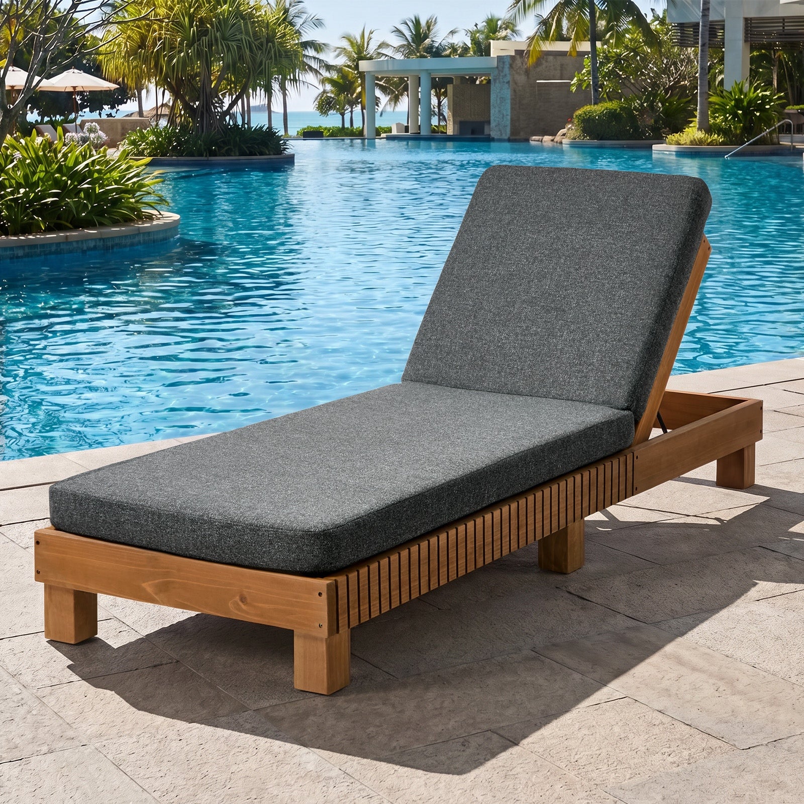 Livsip Outdoor Sun Lounge Wooden Lounger Day Bed Recliner Patio Furniture Grey