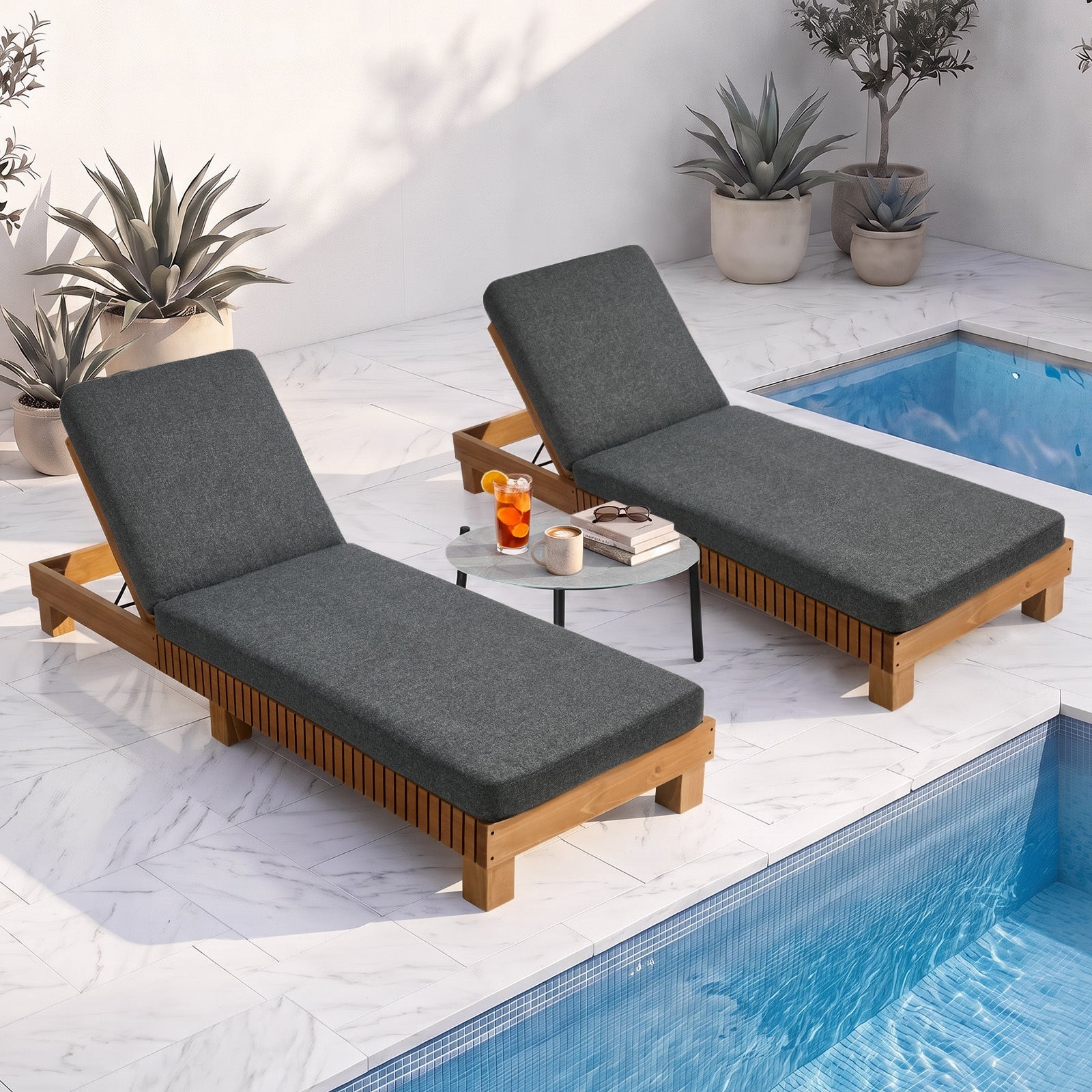 Livsip Sun Lounge Set with Table Outdoor Lounge Daybed Recliner Furniture Grey