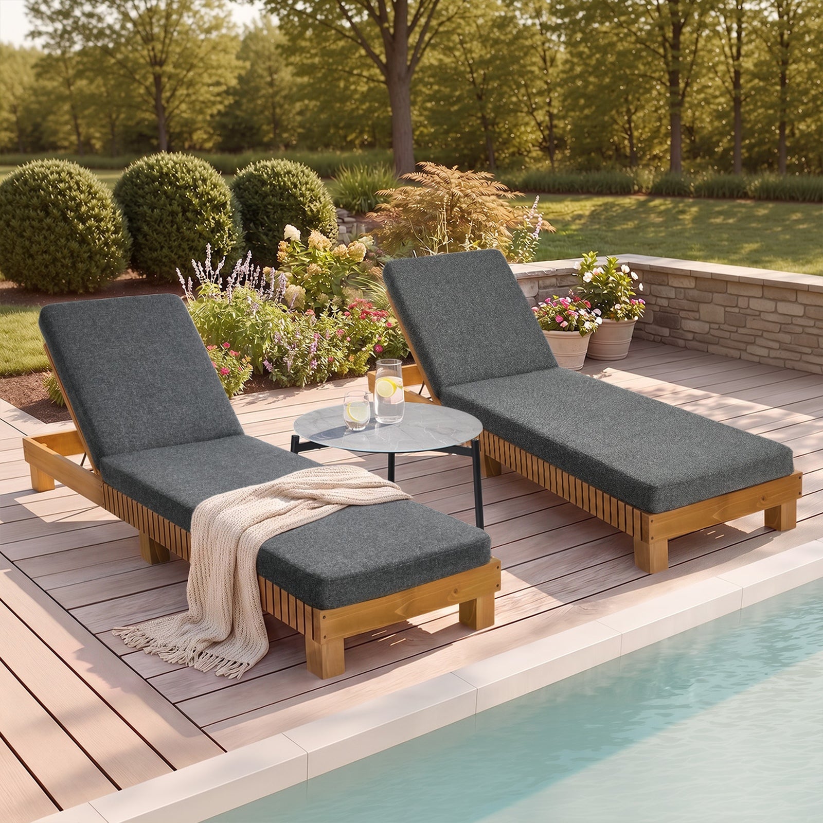Livsip Sun Lounge Set with Table Outdoor Lounge Daybed Recliner Furniture Grey