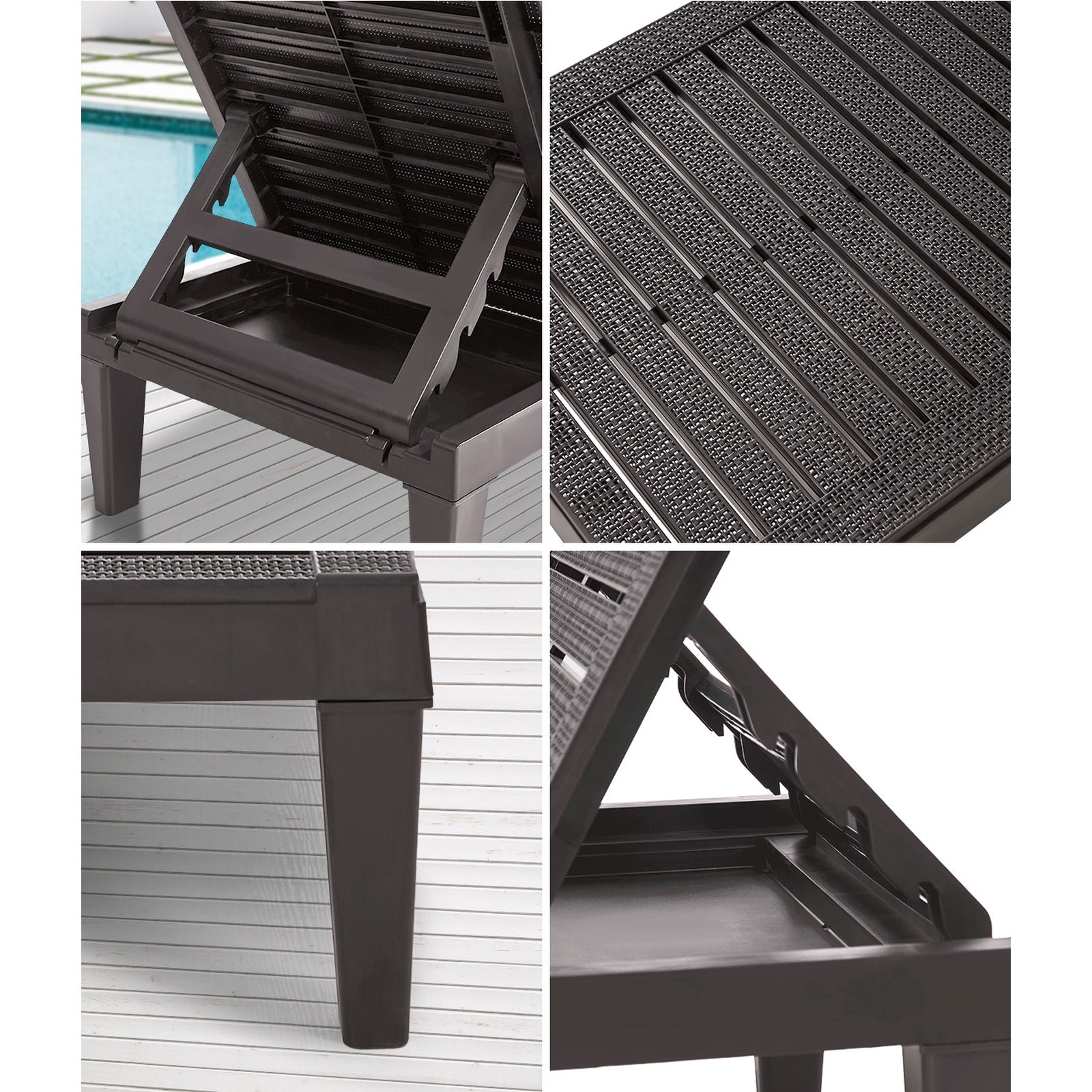 Livsip 3PCS Sun Lounge Set Outdoor Lounger Chair and Table Patio Furniture Brown