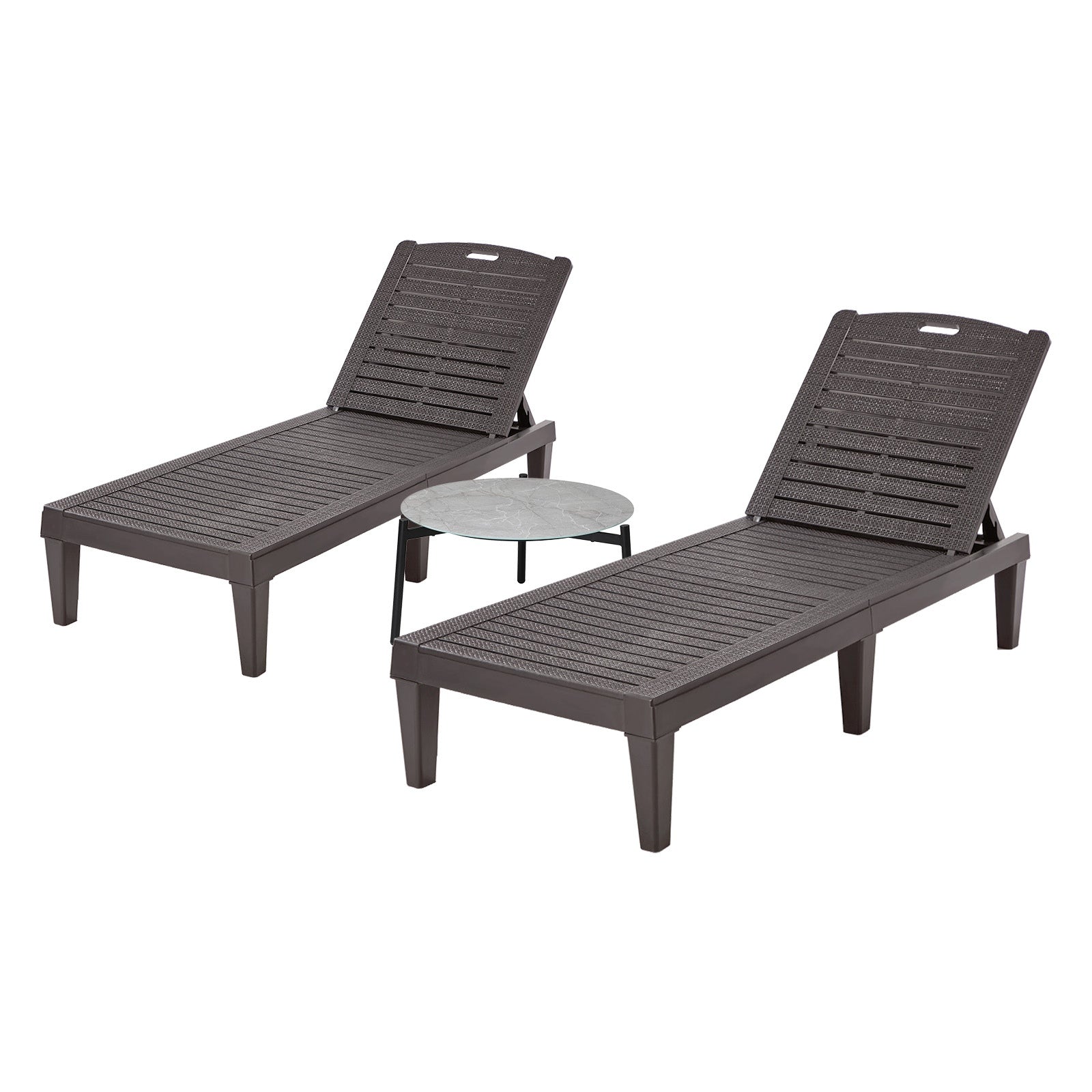 Livsip 3PCS Sun Lounge Set Outdoor Lounger Chair and Table Patio Furniture Brown
