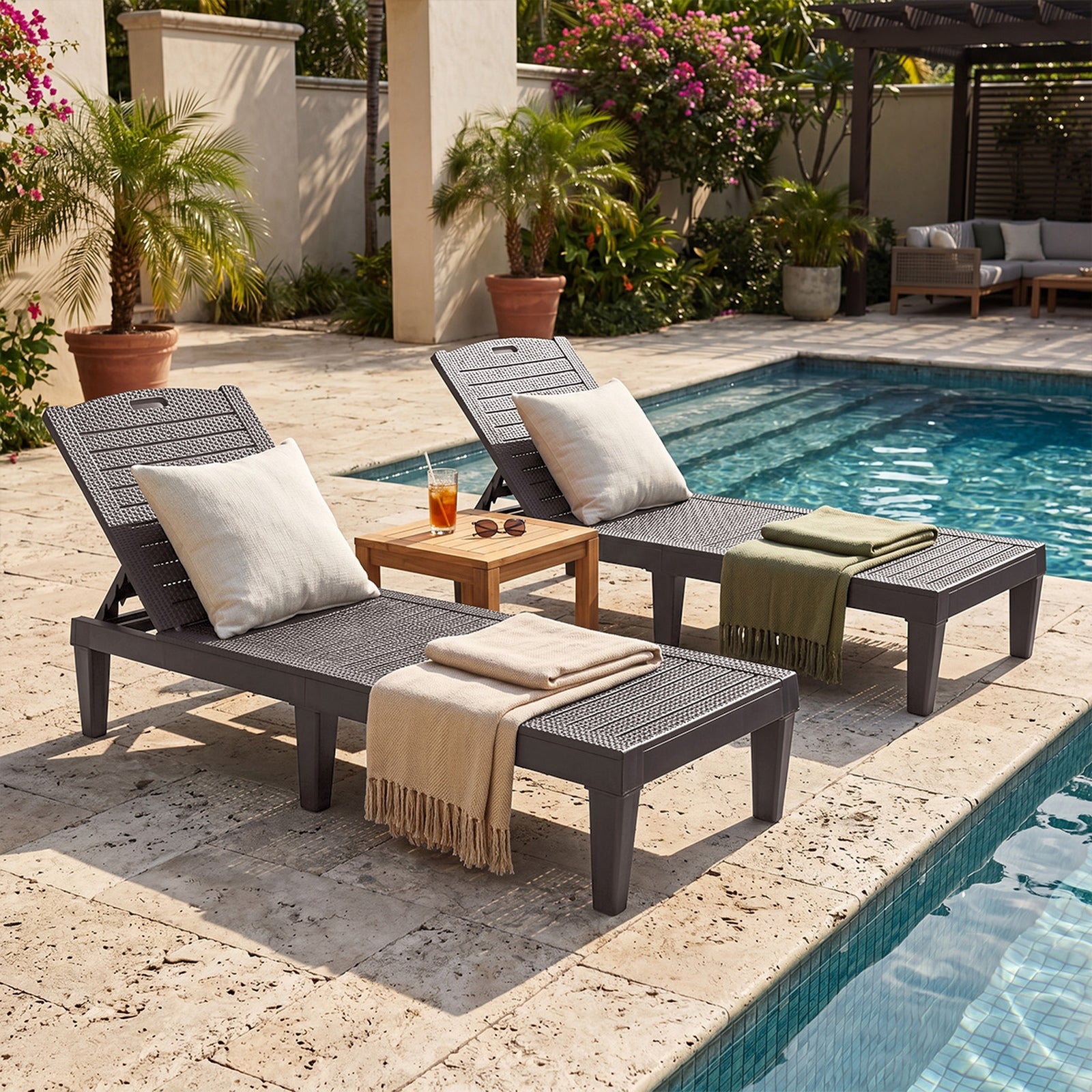 Livsip 2-Piece Sun Lounger Chaise Lounge Chairs Patio Outdoor Furniture Brown