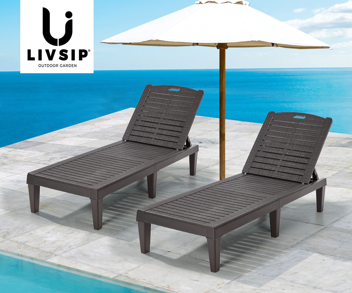Livsip 2-Piece Sun Lounger Chaise Lounge Chairs Patio Outdoor Furniture Brown