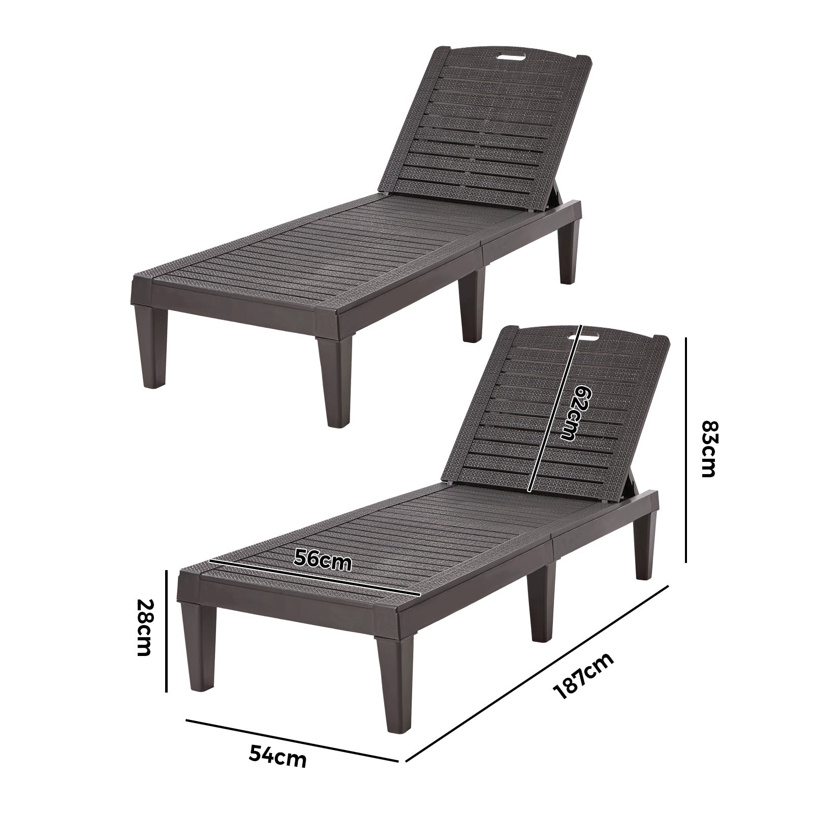 Livsip 2-Piece Sun Lounger Chaise Lounge Chairs Patio Outdoor Furniture Brown