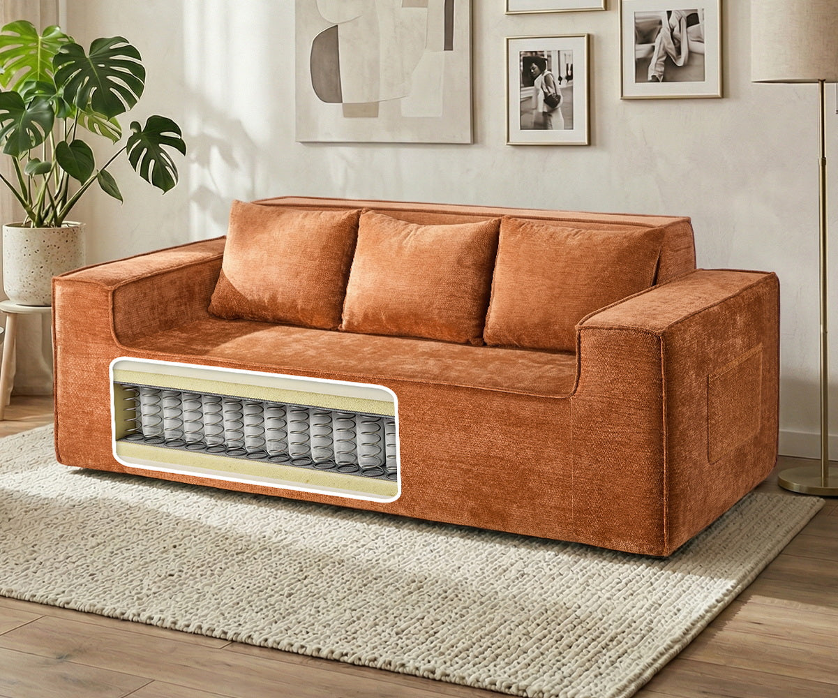 Oikiture Compressed Sofa in a Box Couch with Storage 195cm Chenille Brown - Sunyee