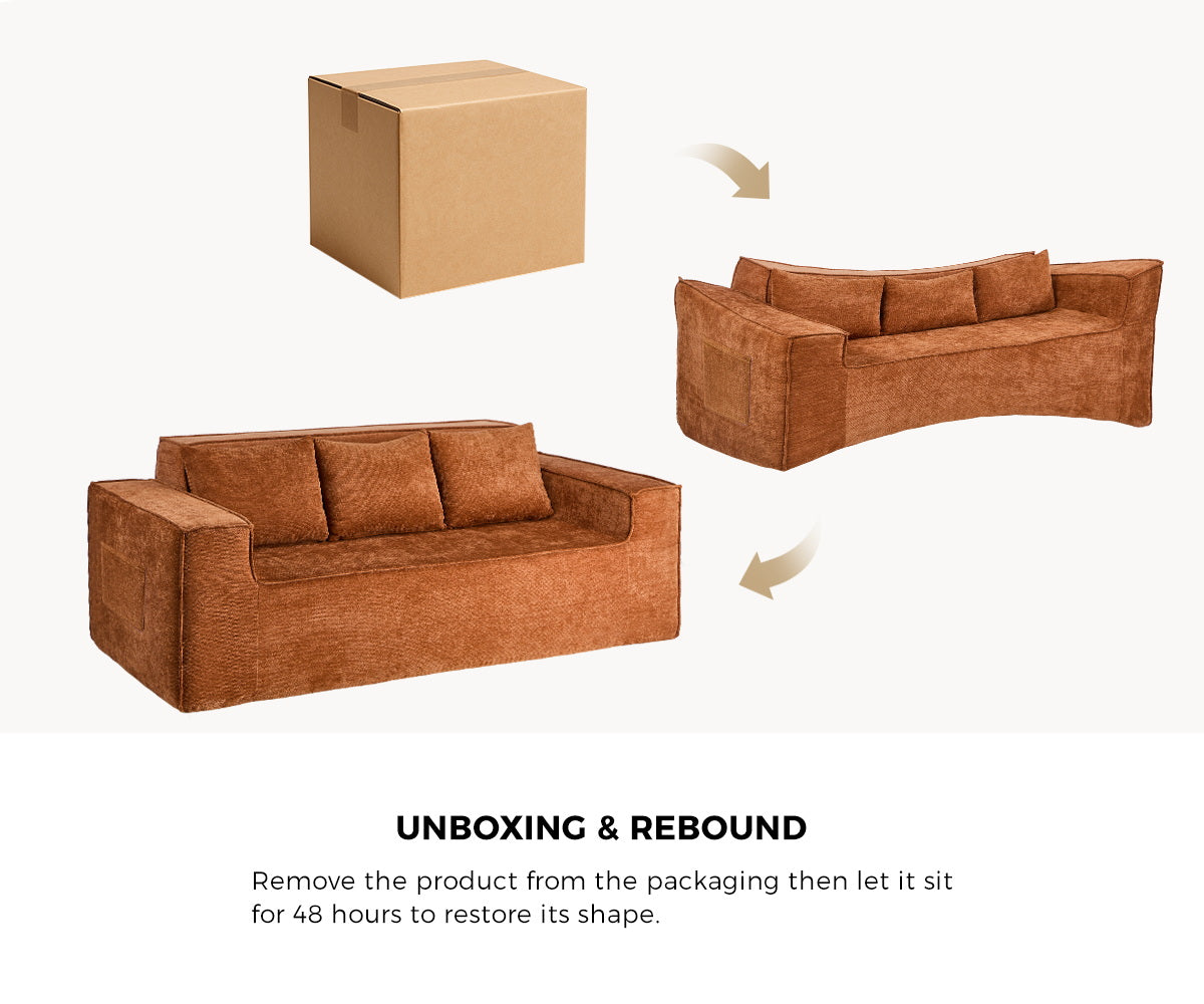 Oikiture Compressed Sofa in a Box Couch with Storage 195cm Chenille Brown - Sunyee