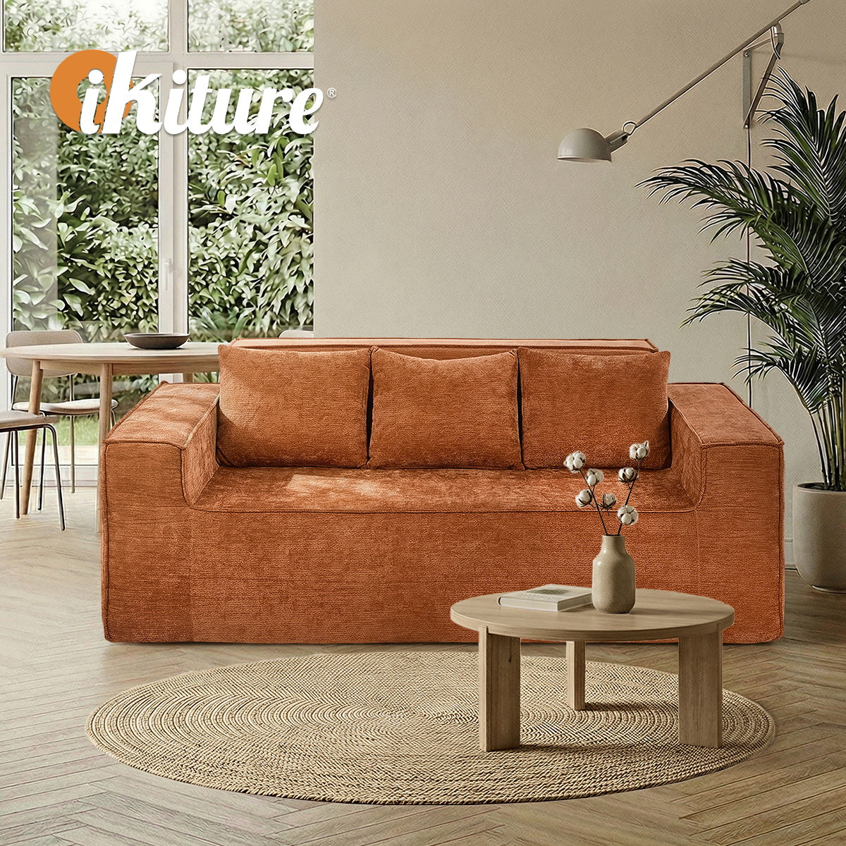 Oikiture Compressed Sofa in a Box Couch with Storage 195cm Chenille Brown - Sunyee