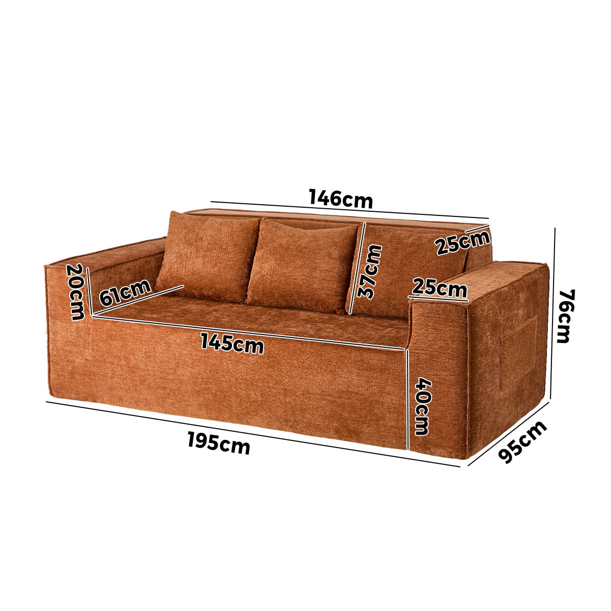 Oikiture Compressed Sofa in a Box Couch with Storage 195cm Chenille Brown - Sunyee