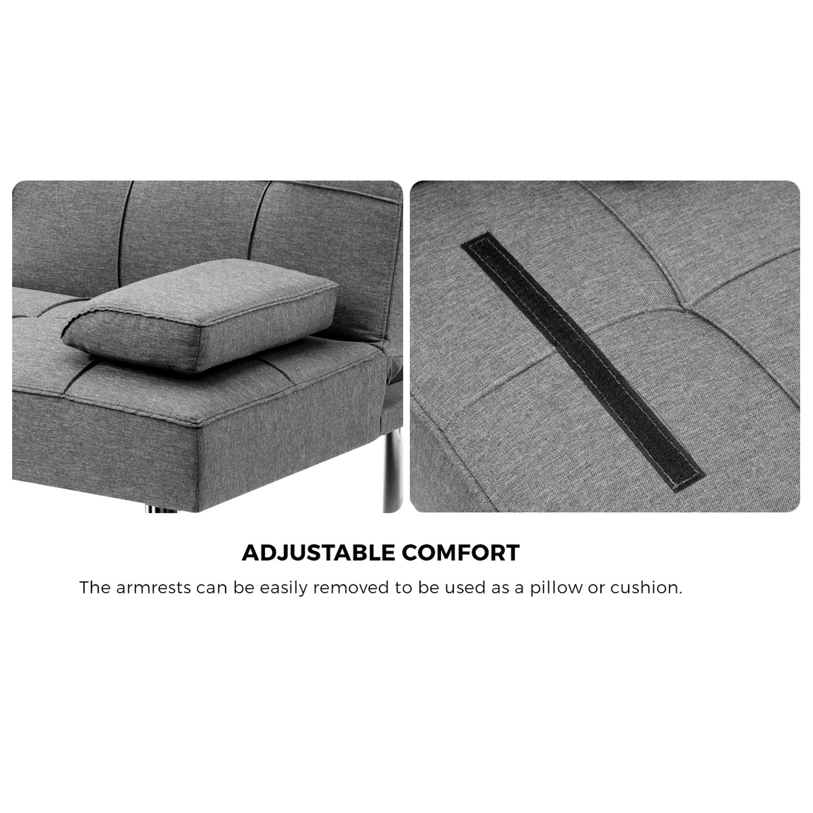 Oikiture Sofa Bed Lounge 3 Seater Futon Couch Beds Recliner Cup Holder Fabric - Sunyee