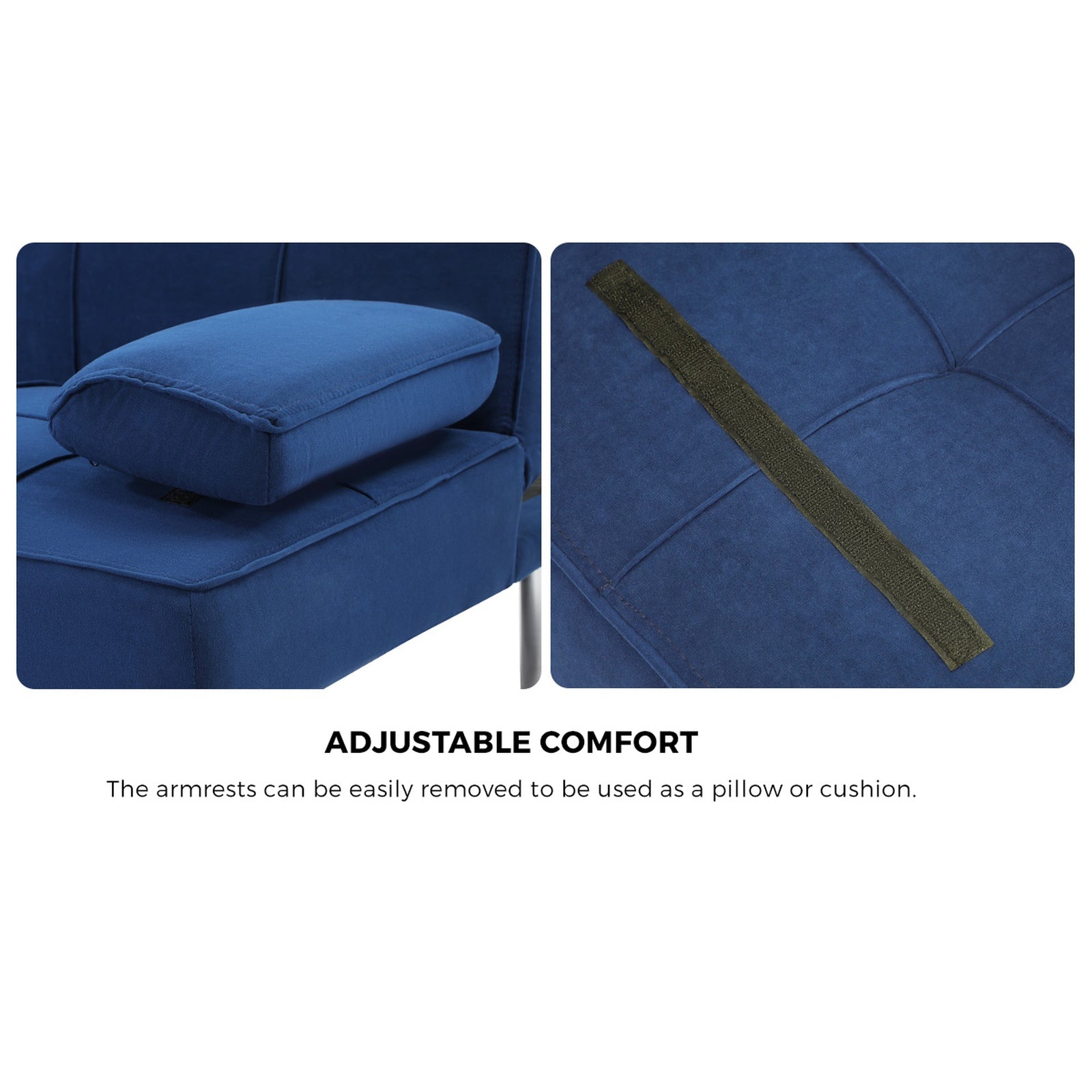 Oikiture Sofa Bed Lounge 3 Seater Couch Recliner Sofabeds Cup Holder Velvet Blue - Sunyee