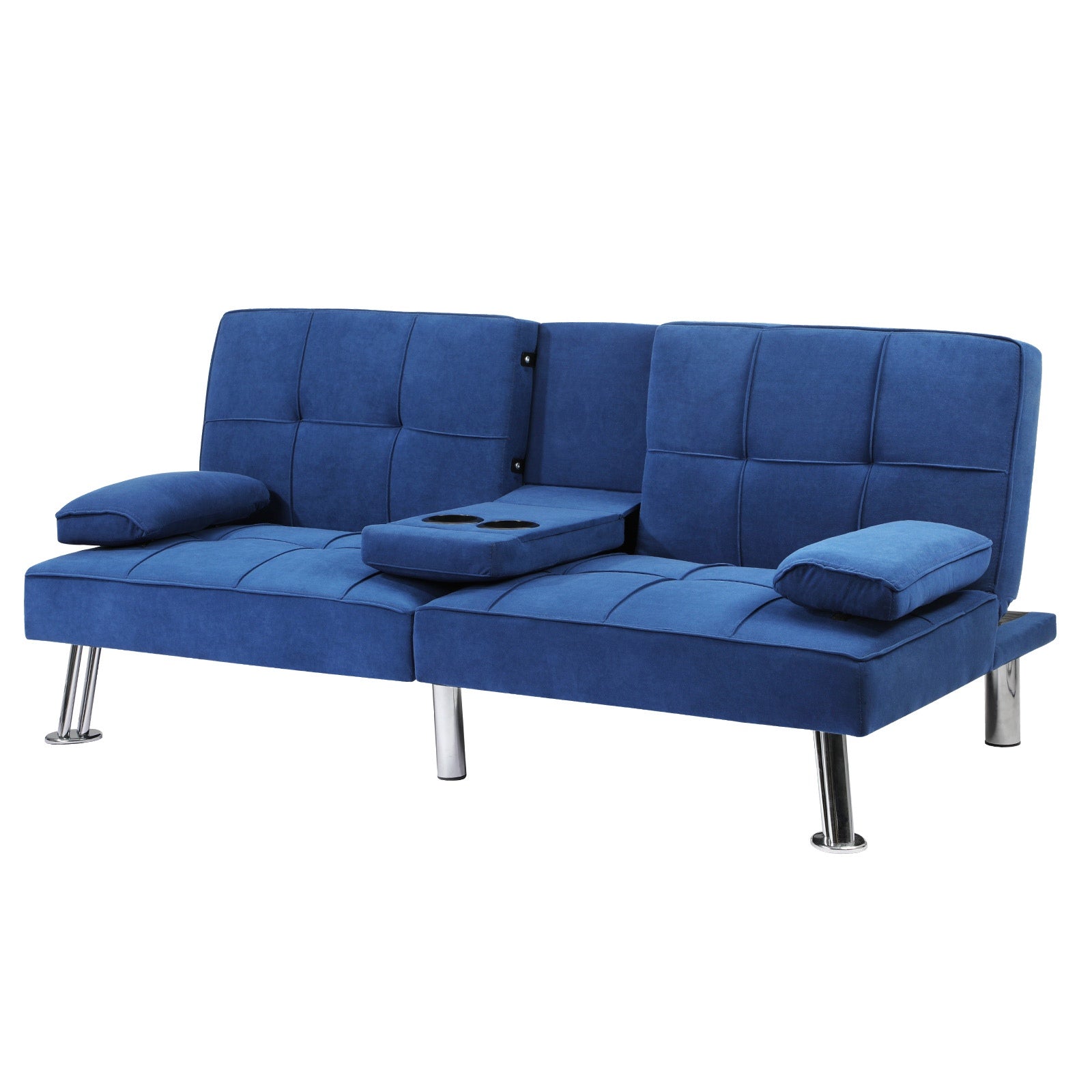 Oikiture Sofa Bed Lounge 3 Seater Couch Recliner Sofabeds Cup Holder Velvet Blue - Sunyee