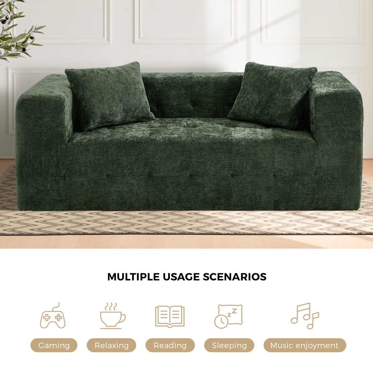 Oikiture Compressed Sofa in a Box Button Tufting Couch Storage Chenille Green - Sunyee