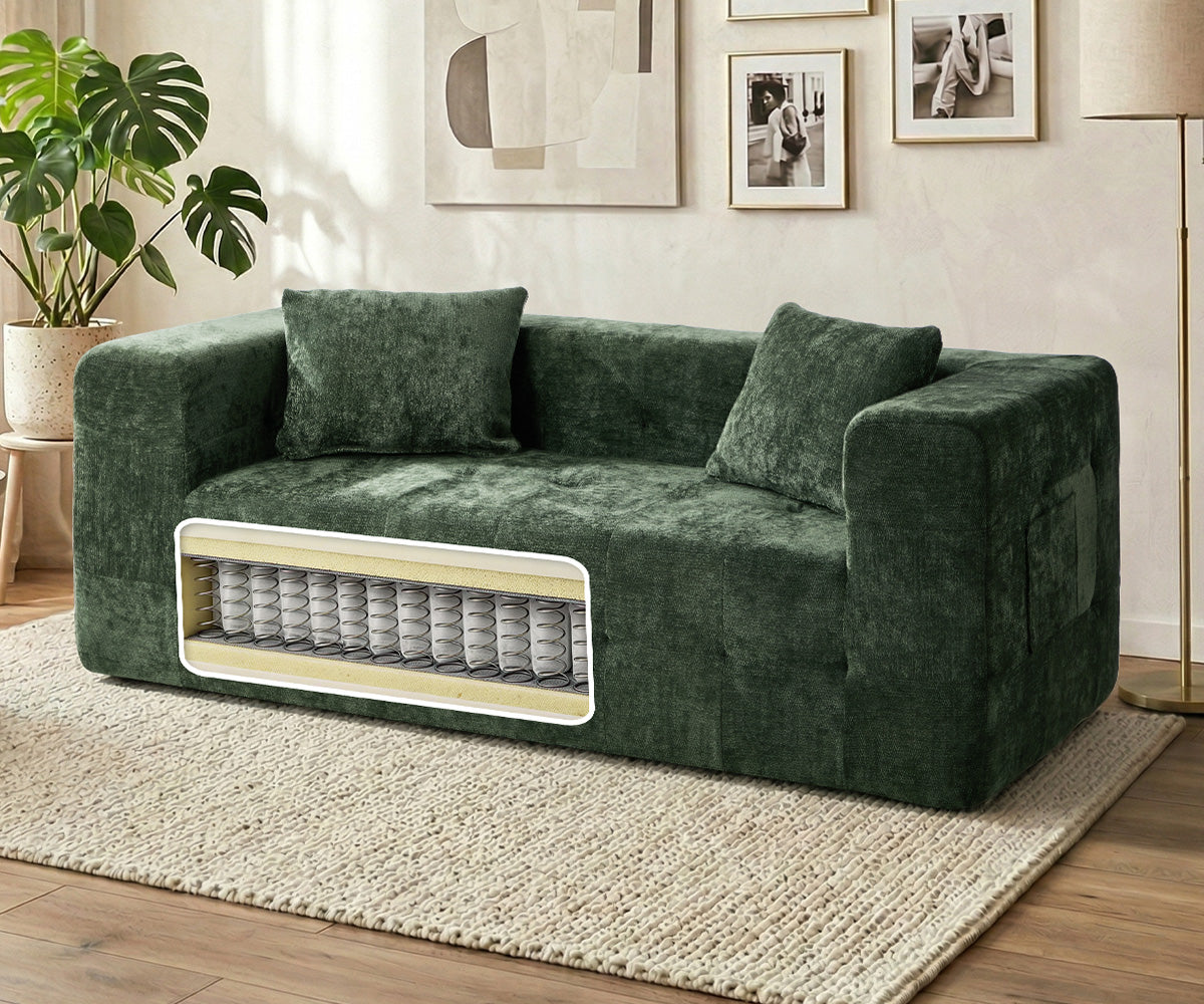 Oikiture Compressed Sofa in a Box Button Tufting Couch Storage Chenille Green - Sunyee