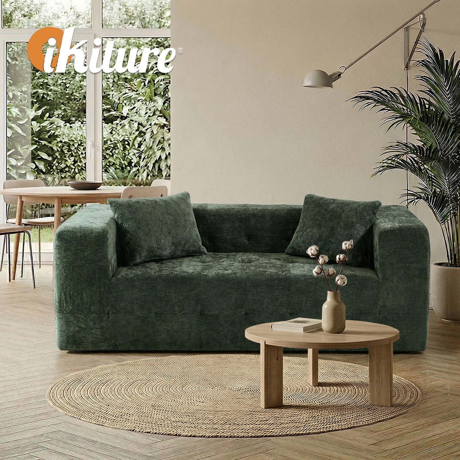 Oikiture Compressed Sofa in a Box Button Tufting Couch Storage Chenille Green - Sunyee