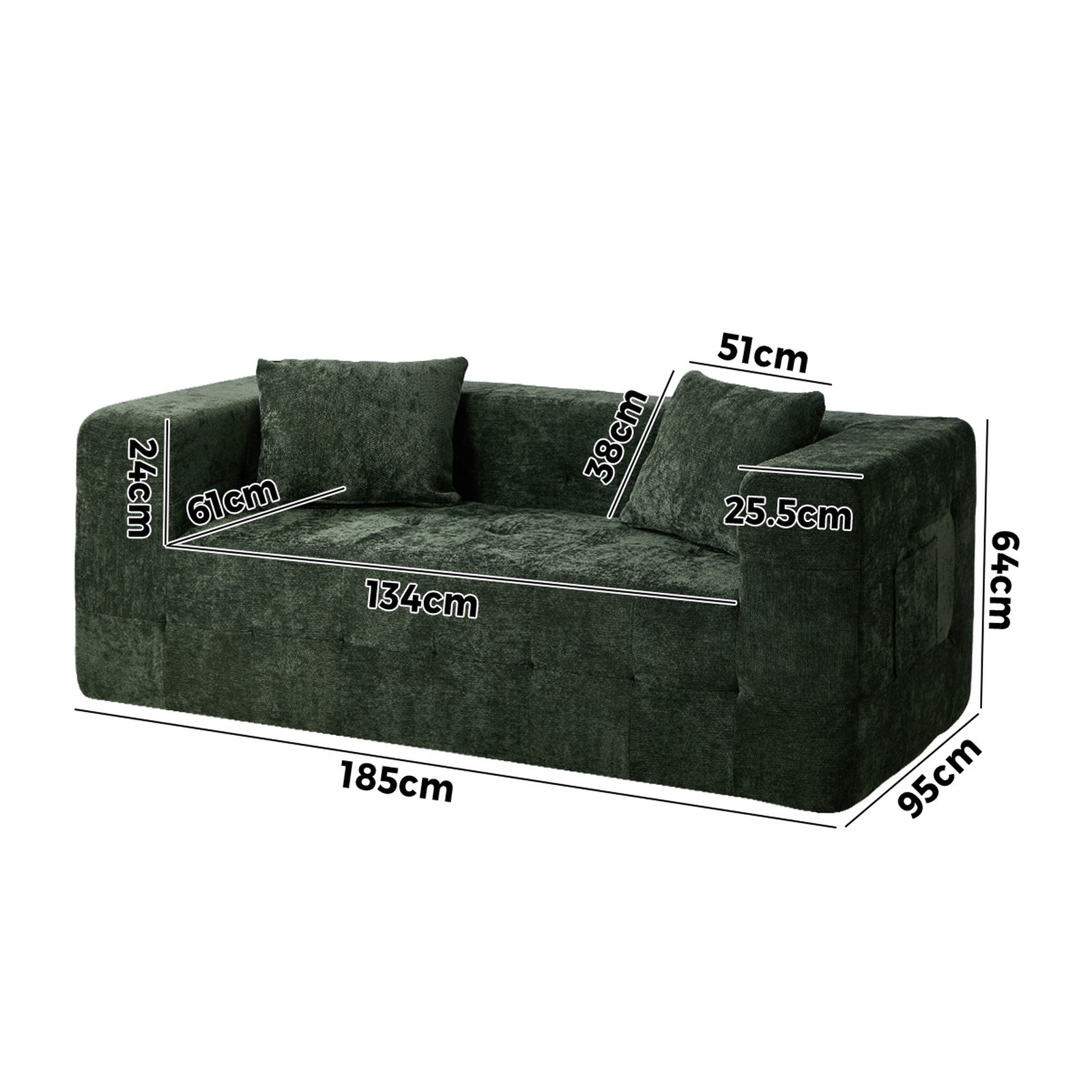 Oikiture Compressed Sofa in a Box Button Tufting Couch Storage Chenille Green - Sunyee