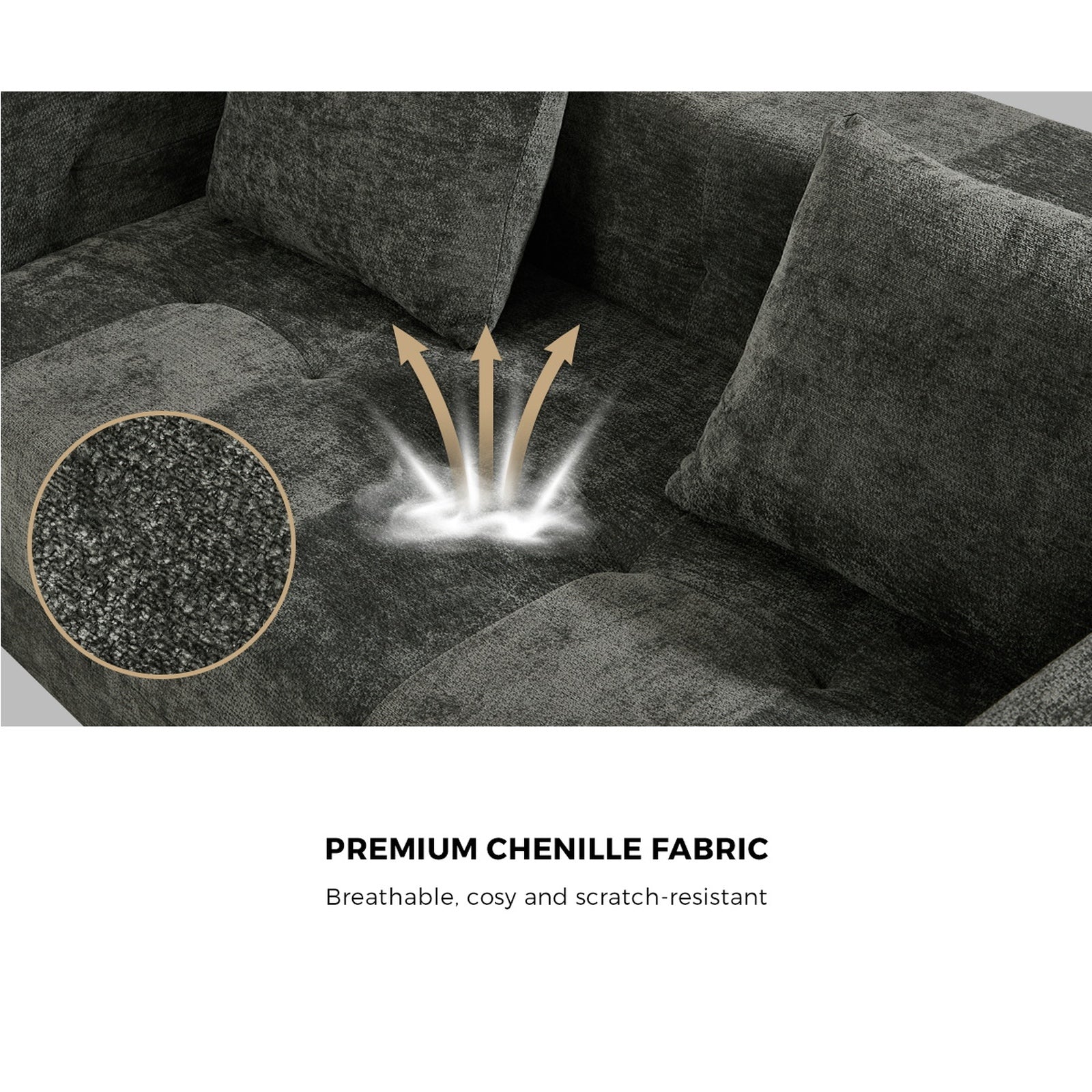 Oikiture Compressed Sofa in a Box Button Tufting Couch Storage Chenille Grey - Sunyee