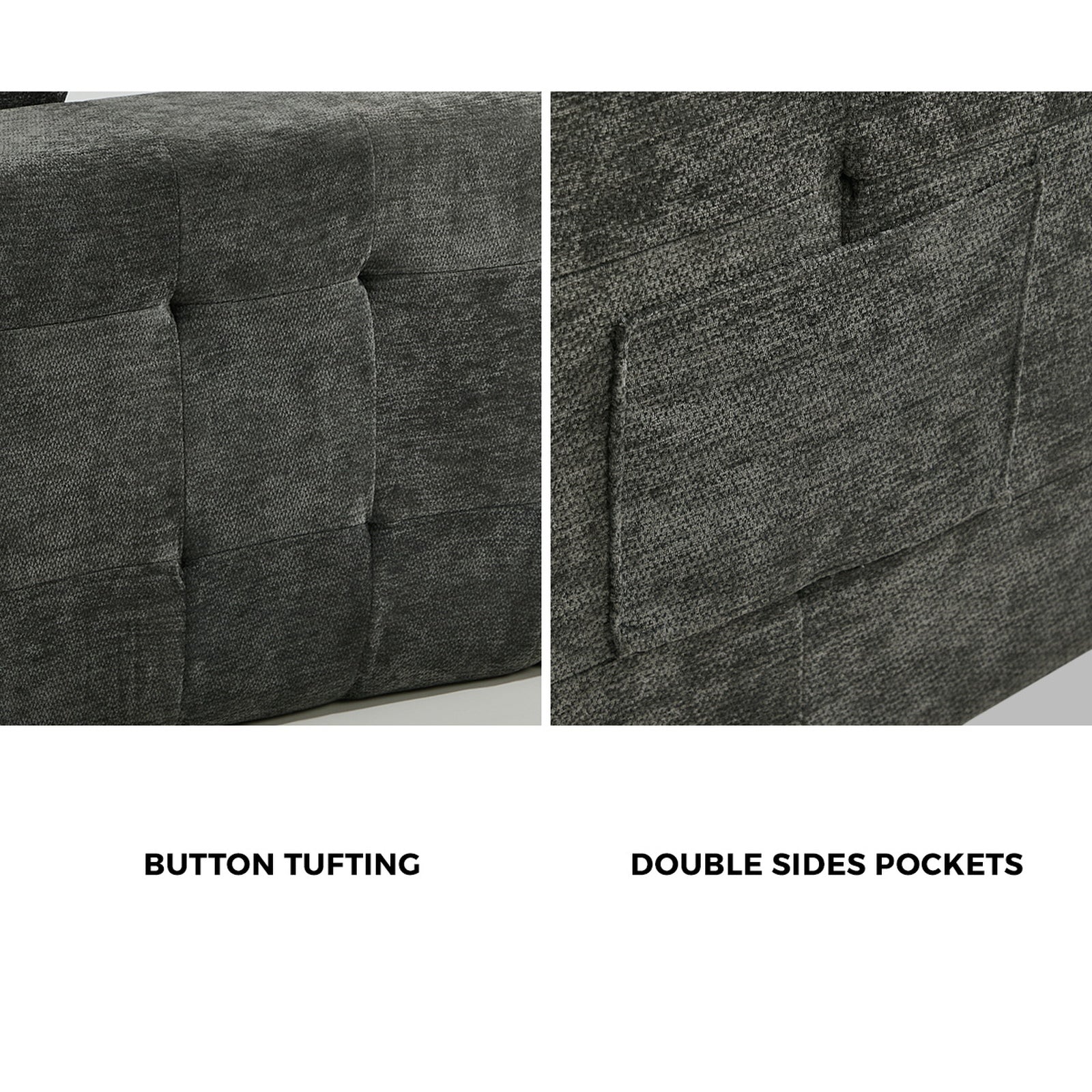 Oikiture Compressed Sofa in a Box Button Tufting Couch Storage Chenille Grey - Sunyee