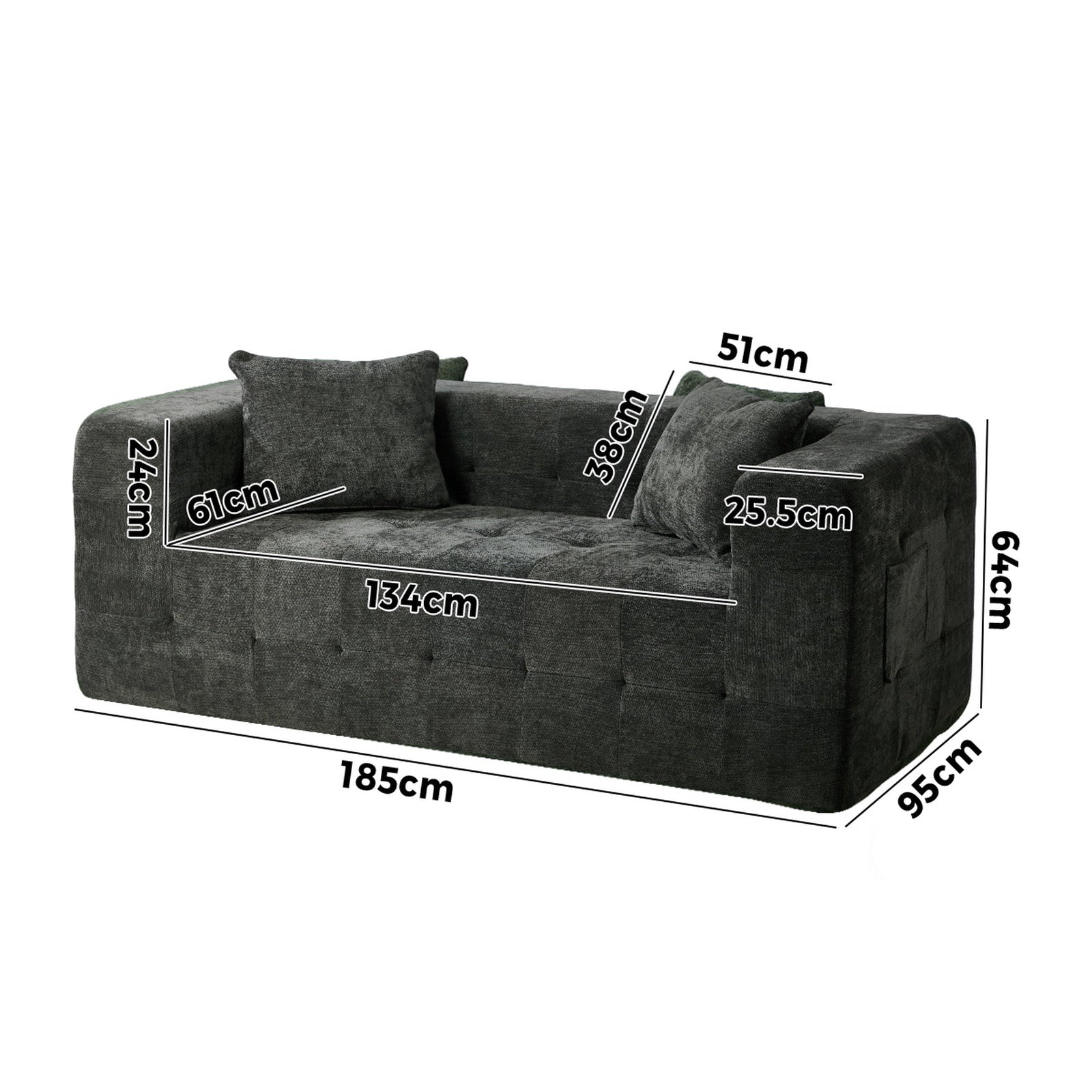 Oikiture Compressed Sofa in a Box Button Tufting Couch Storage Chenille Grey - Sunyee