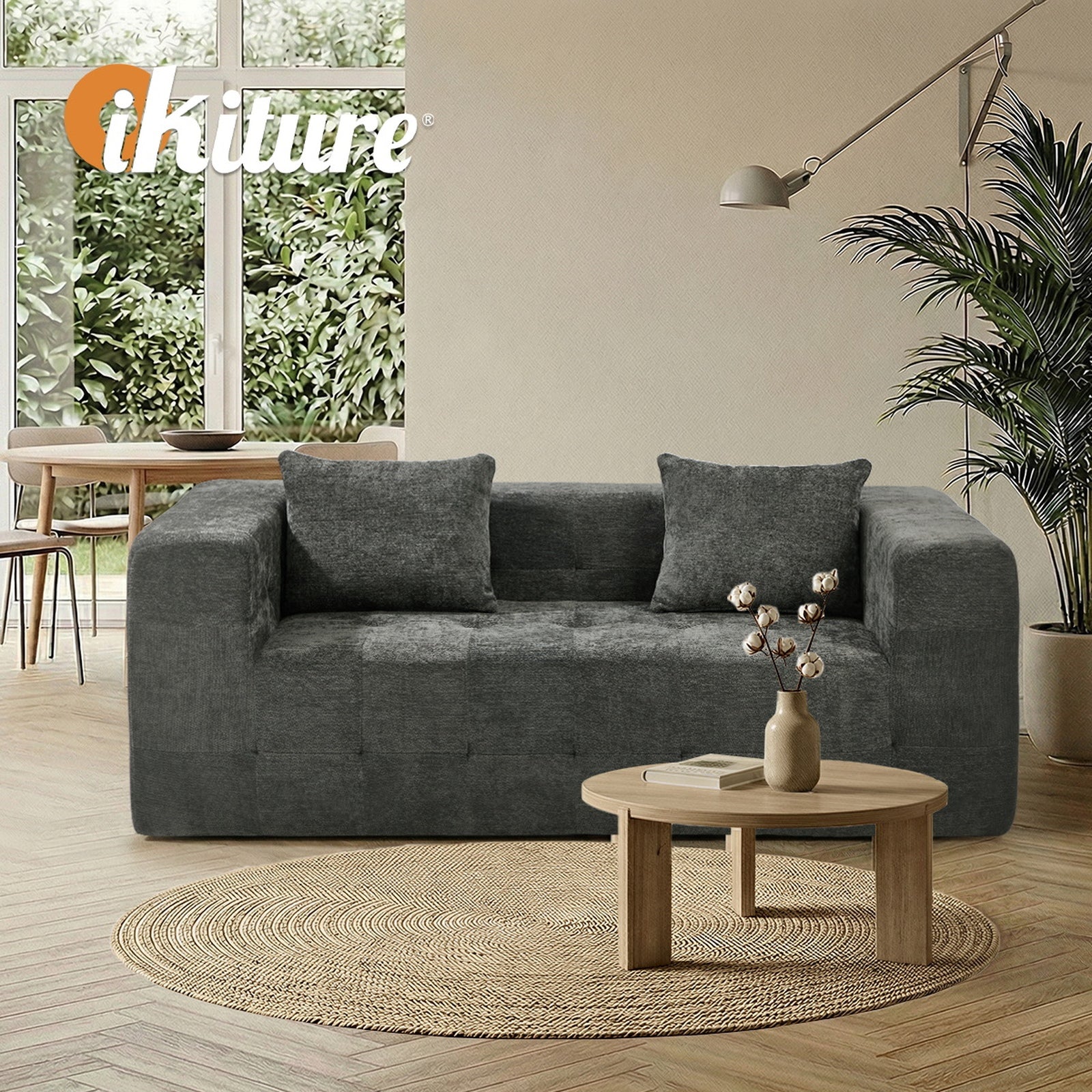 Oikiture Compressed Sofa in a Box Button Tufting Couch Storage Chenille Grey - Sunyee