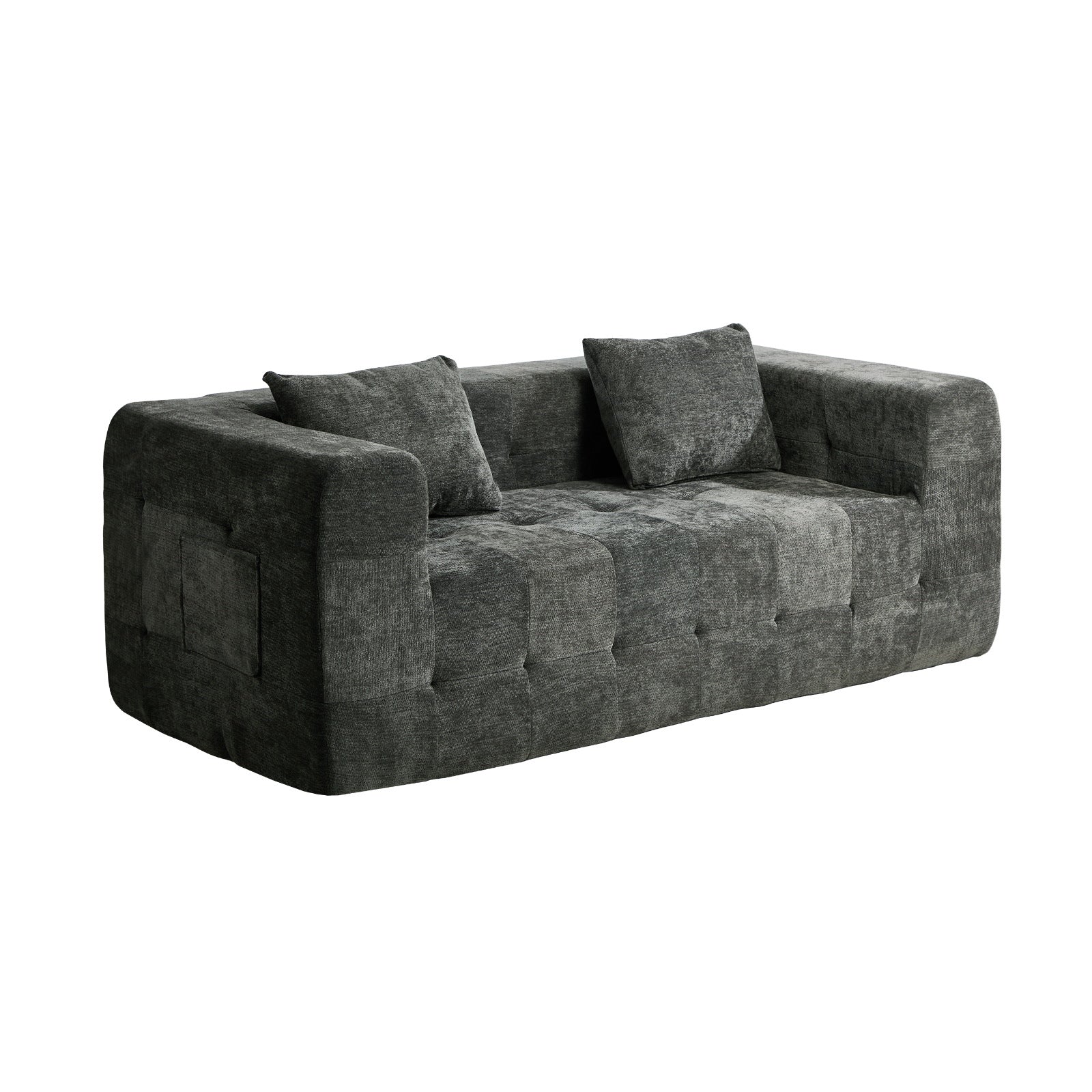 Oikiture Compressed Sofa in a Box Button Tufting Couch Storage Chenille Grey - Sunyee