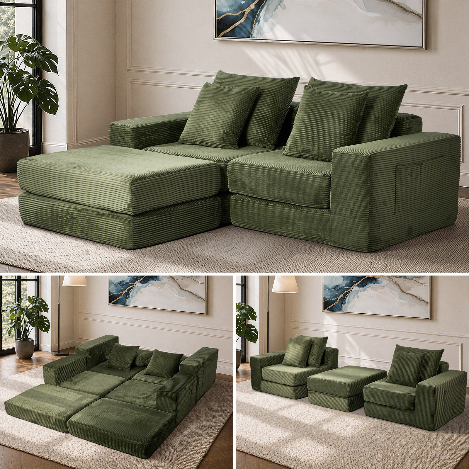 Oikiture Compressed Modular Sofa Multi-Layout Sectional Corduroy Lounge Set - Sunyee