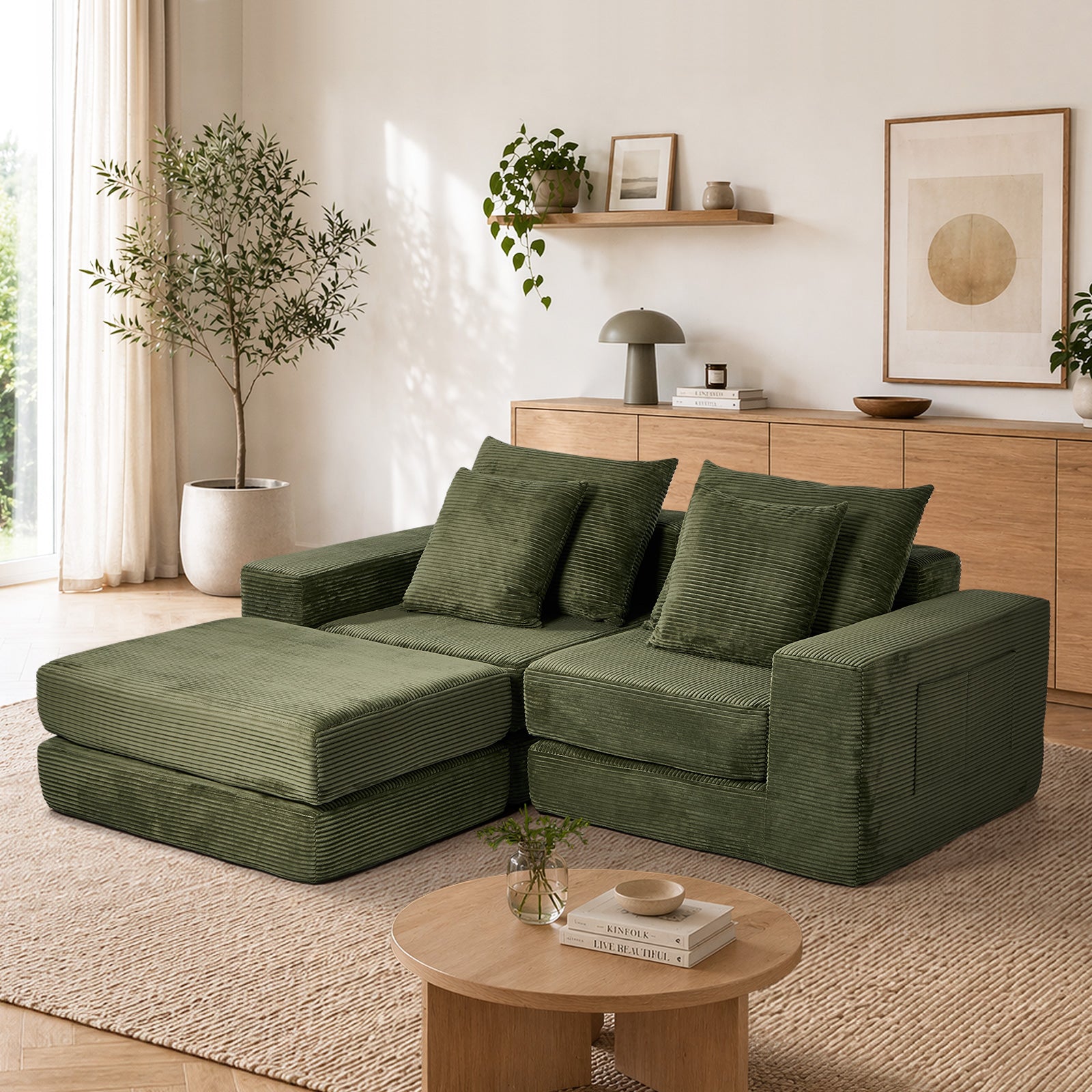 Oikiture Compressed Modular Sofa Multi-Layout Sectional Corduroy Lounge Set - Sunyee