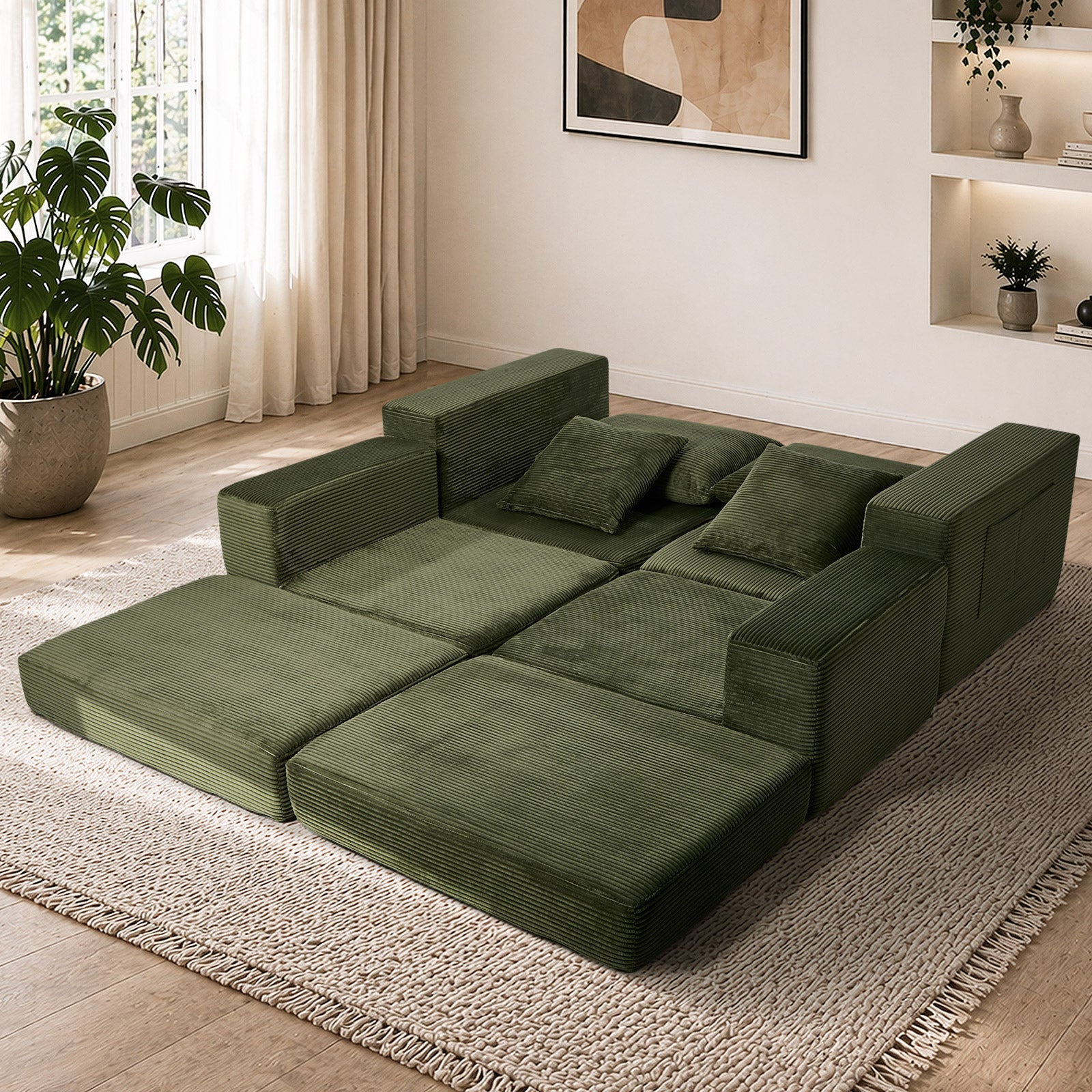 Oikiture Compressed Modular Sofa Multi-Layout Sectional Corduroy Lounge Set - Sunyee