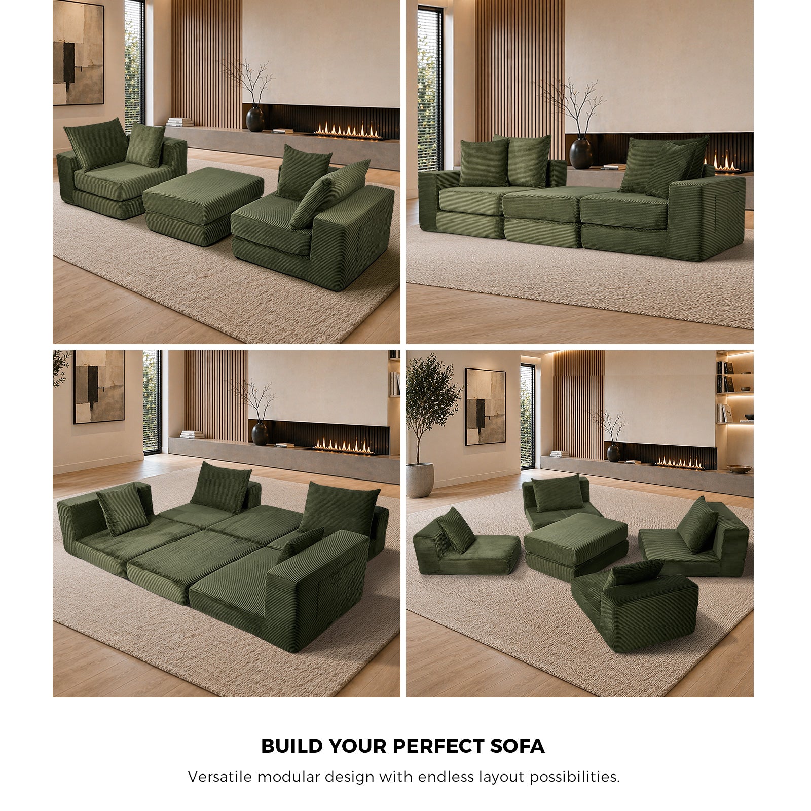 Oikiture Compressed Modular Sofa Multi-Layout Sectional Corduroy Lounge Set - Sunyee