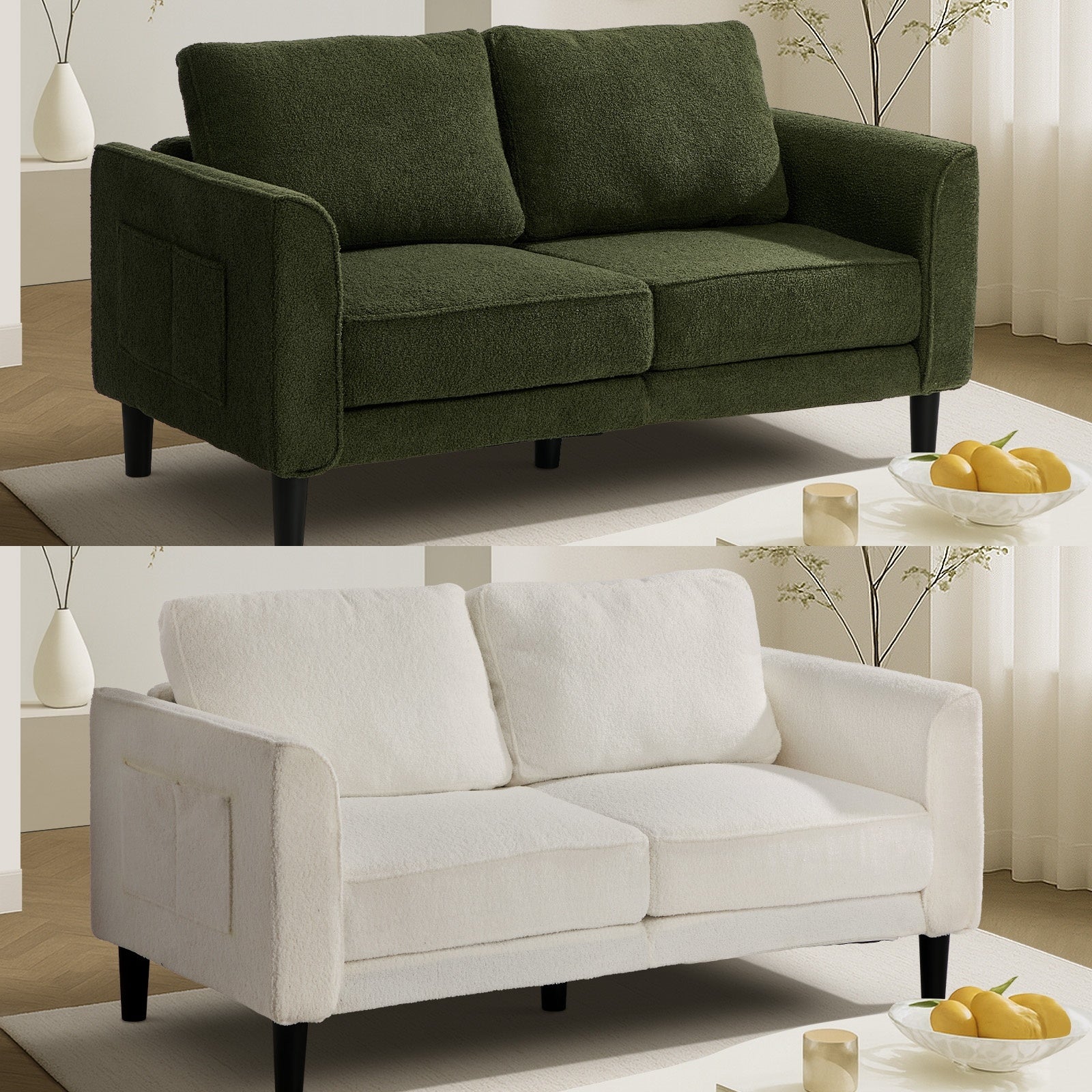 Oikiture 150cm 2 Seater Sofa Boucle Love Seat Small Couch Chair Side Storage