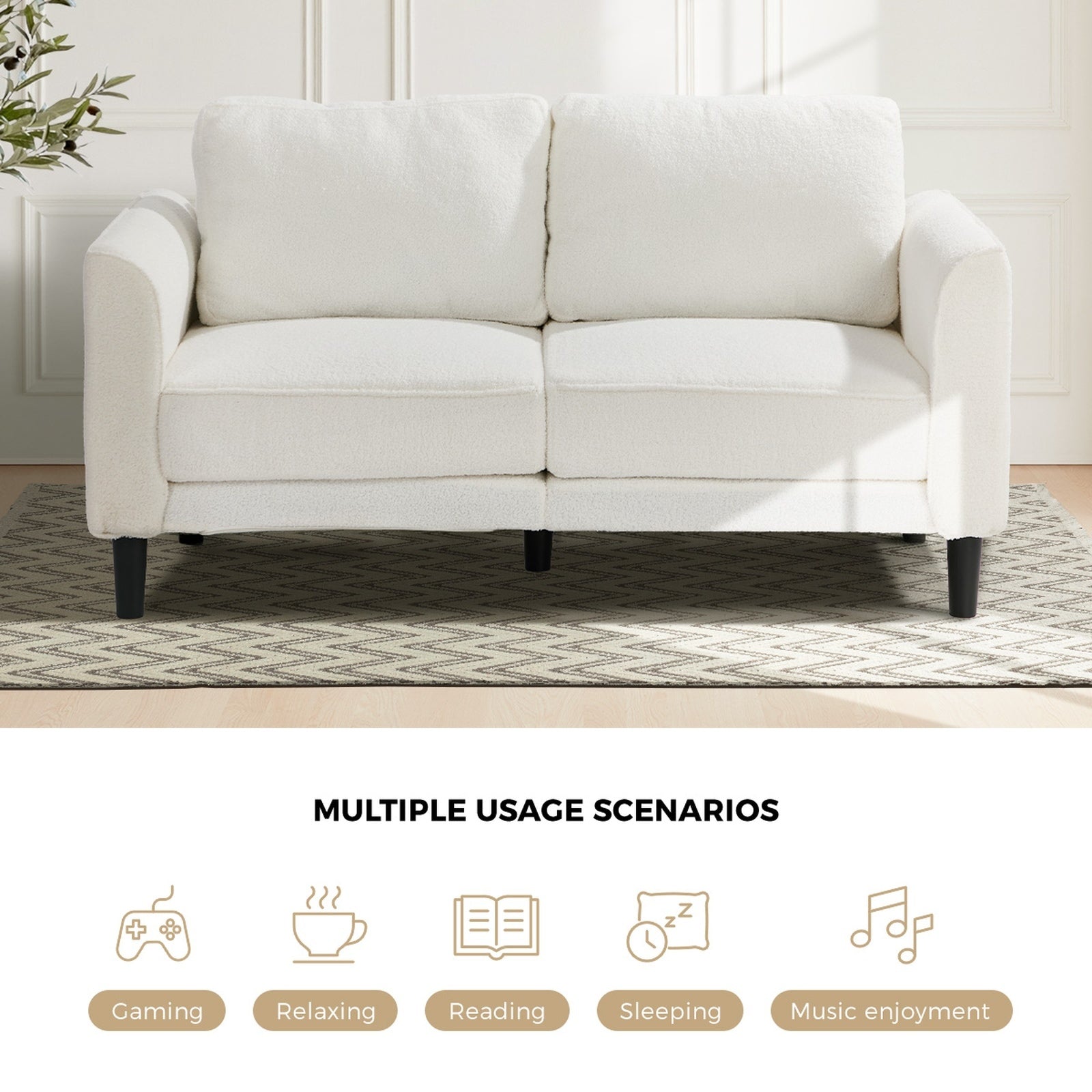 Oikiture 150cm 2 Seater Sofa Boucle Love Seat Small Couch Chair Side Storage