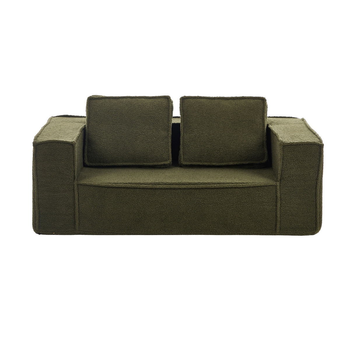 Oikiture 2-Seater Compressed Kids Sofa in a Box Couch Deep Seat Sherpa Green