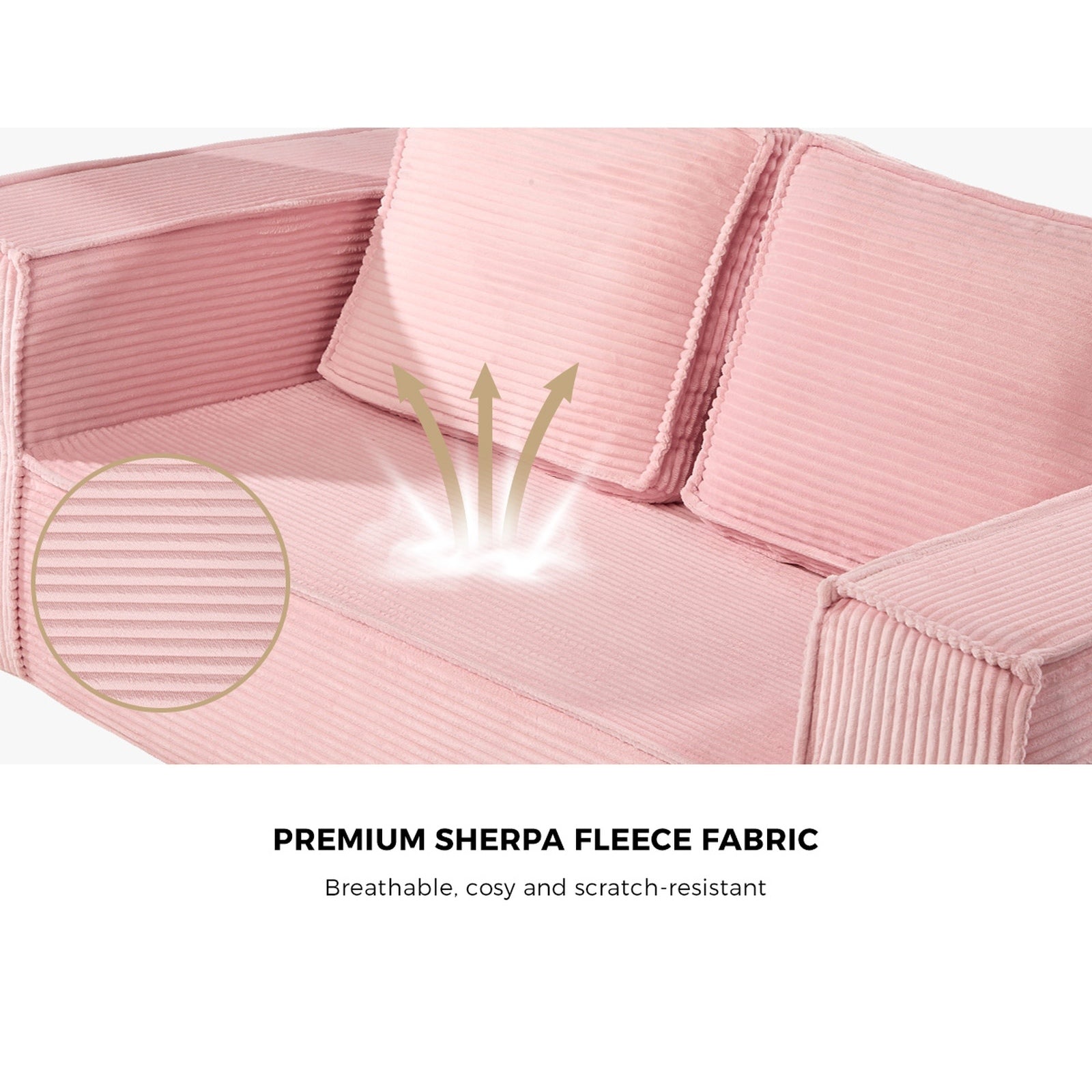 Oikiture Compressed Foam Sofa 2 Seater Pink Couch Chair Corduroy Loveseat