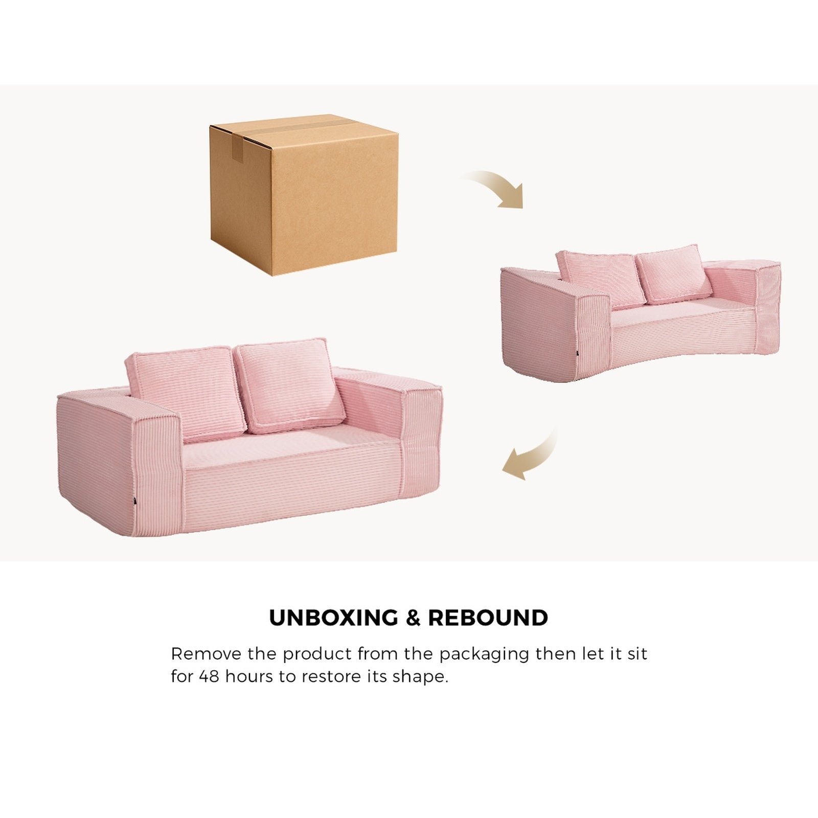 Oikiture Compressed Foam Sofa 2 Seater Pink Couch Chair Corduroy Loveseat