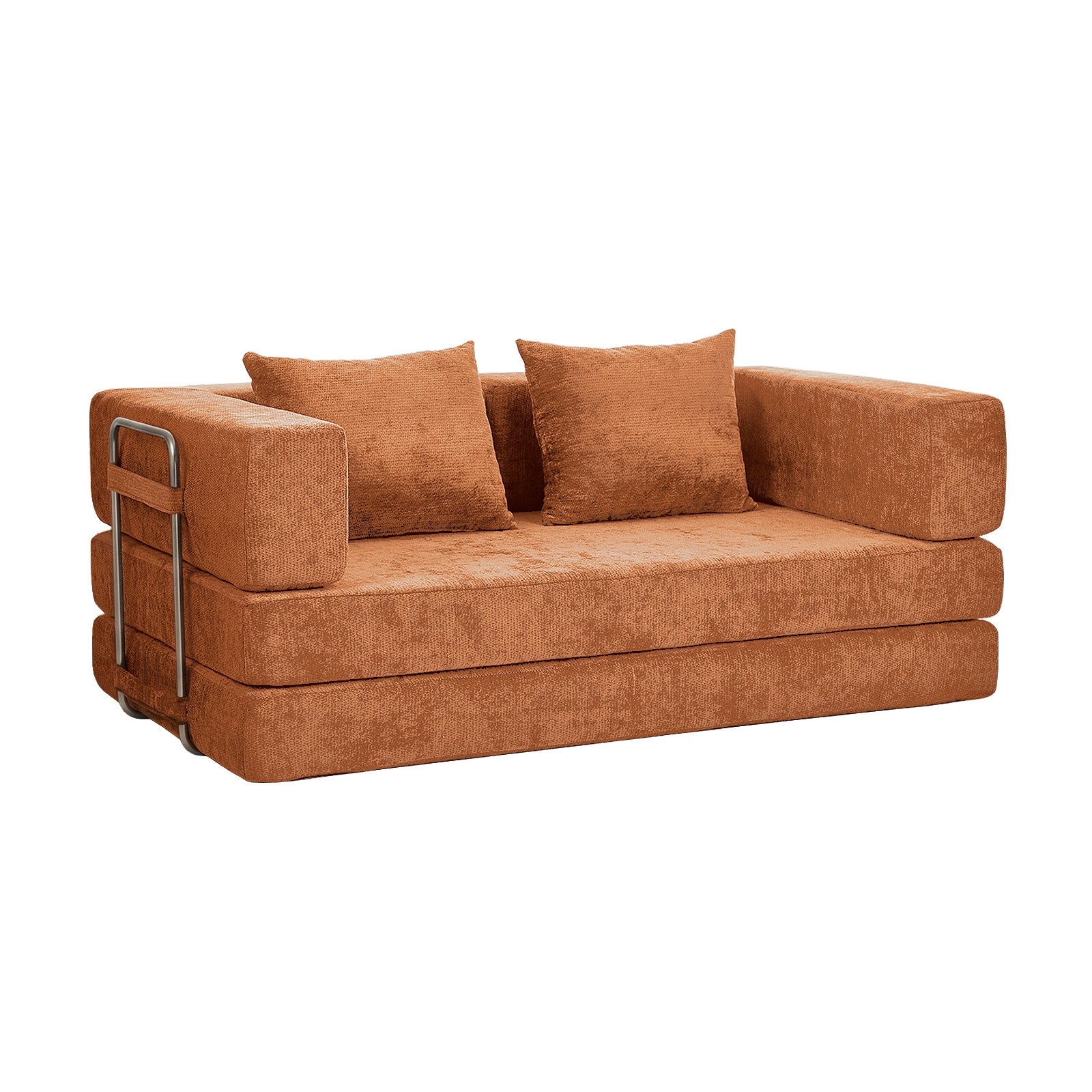 Oikiture Convertible Modular Sofa Bed Chenille Floor Sleeper Couch Burnt Orange