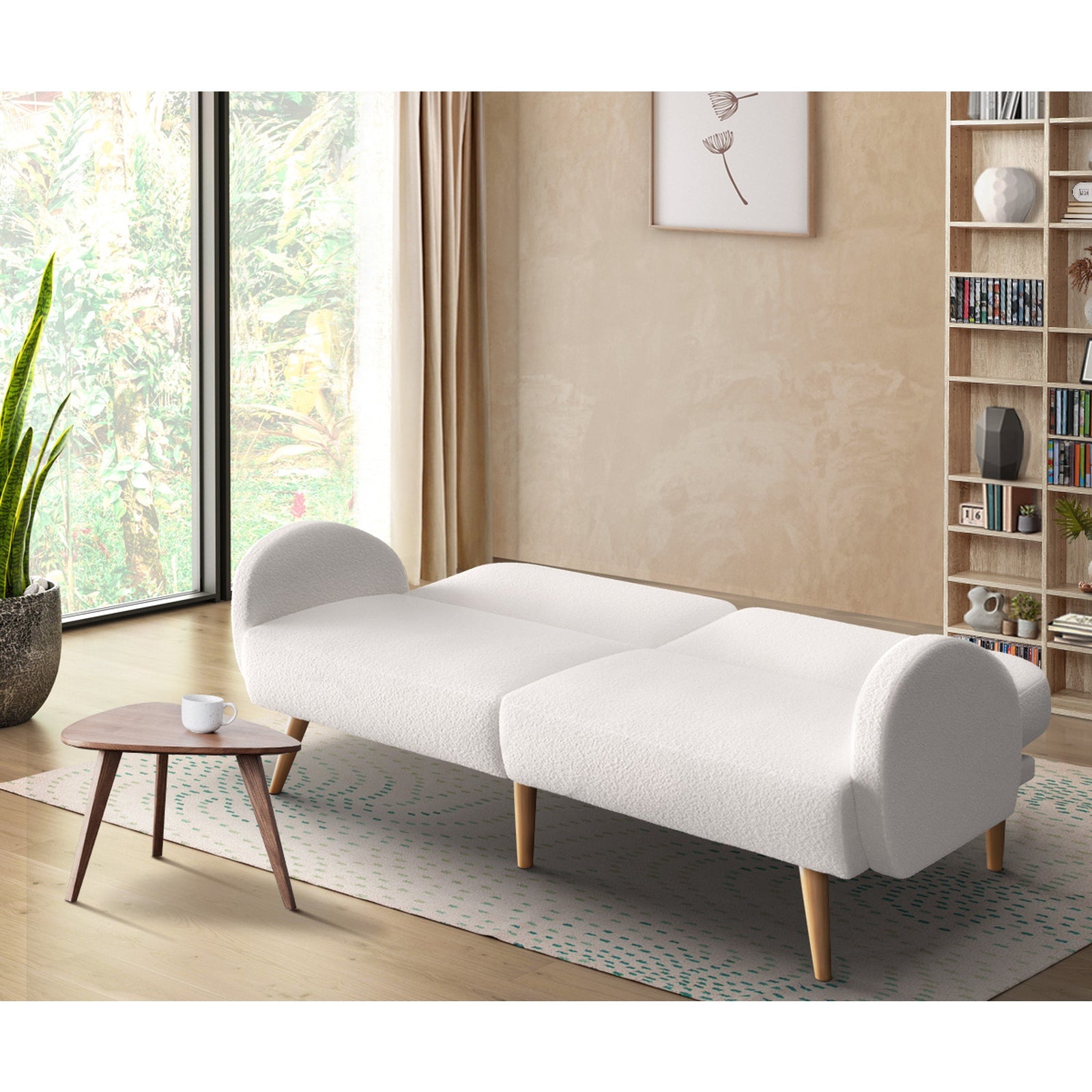 Oikiture Boucle Sofa Bed 3 Seater Recliner Convertible Lounge Couch Sherpa White - Sunyee