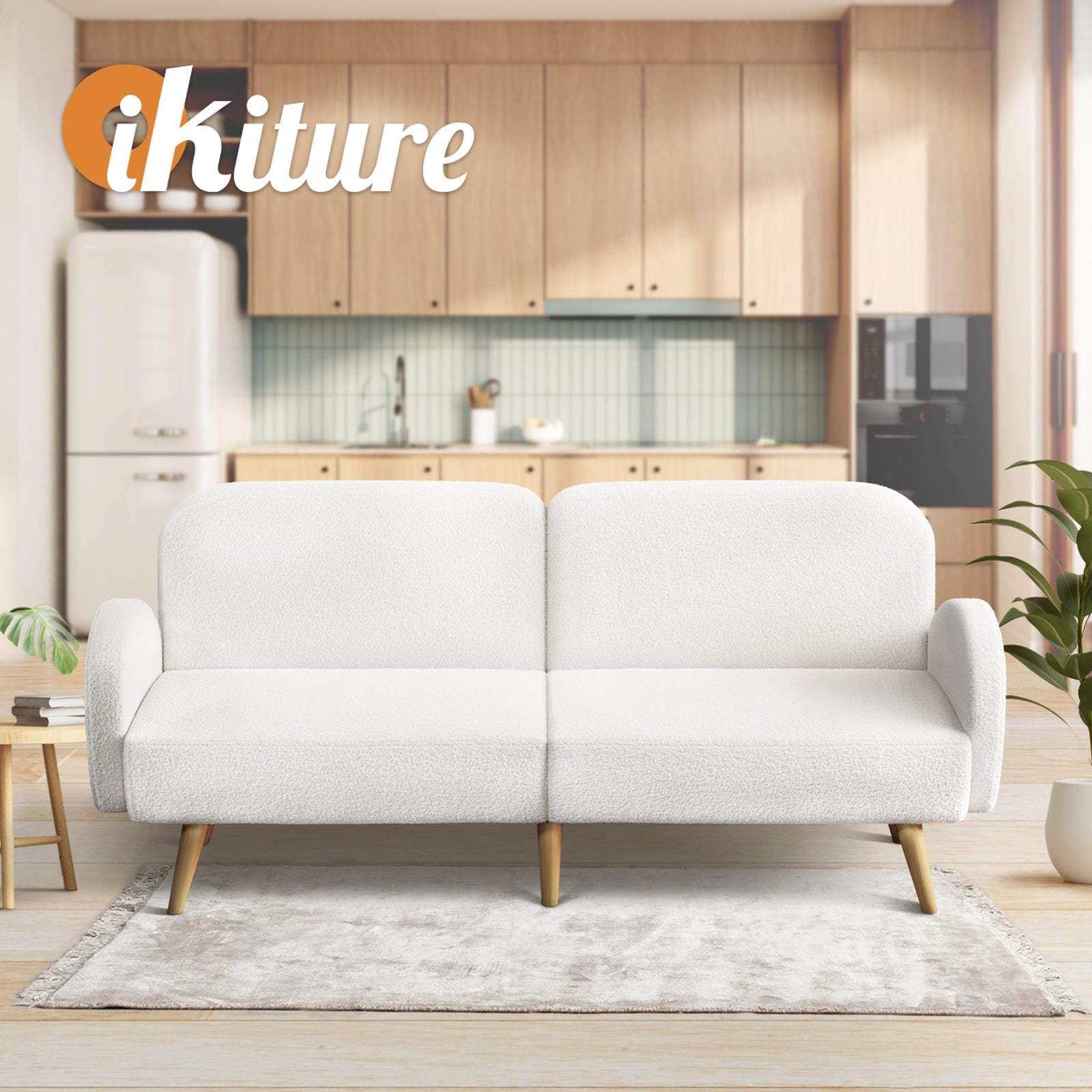 Oikiture Boucle Sofa Bed 3 Seater Recliner Convertible Lounge Couch Sherpa White - Sunyee